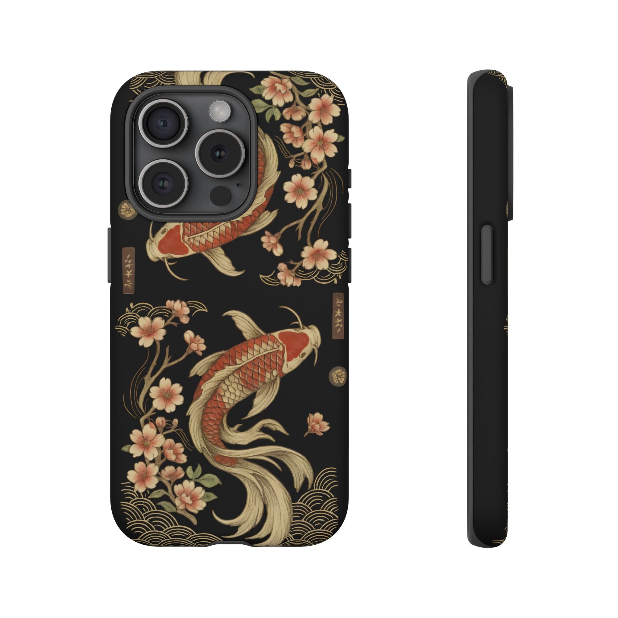 Khoi Fish Phone Case with Floral Design, Tough Cases, Phone Cover, Unique Gift, Japanese Art, Colorful Accessories