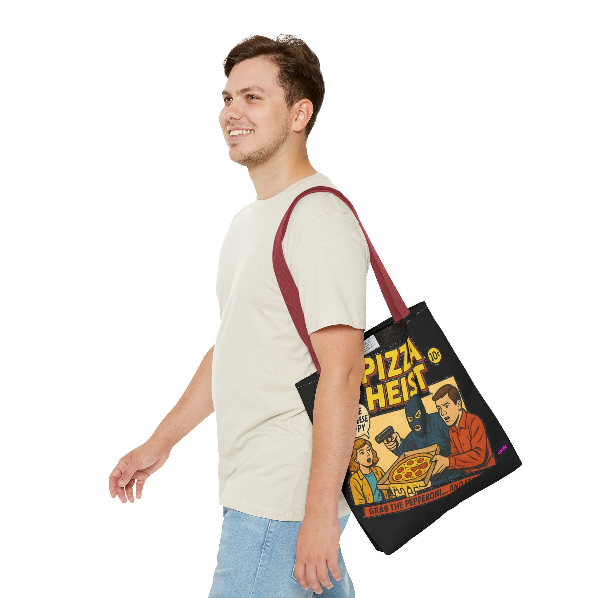 Pizza Heist Tote Bag - Quirky AOP Design, Fun Bag