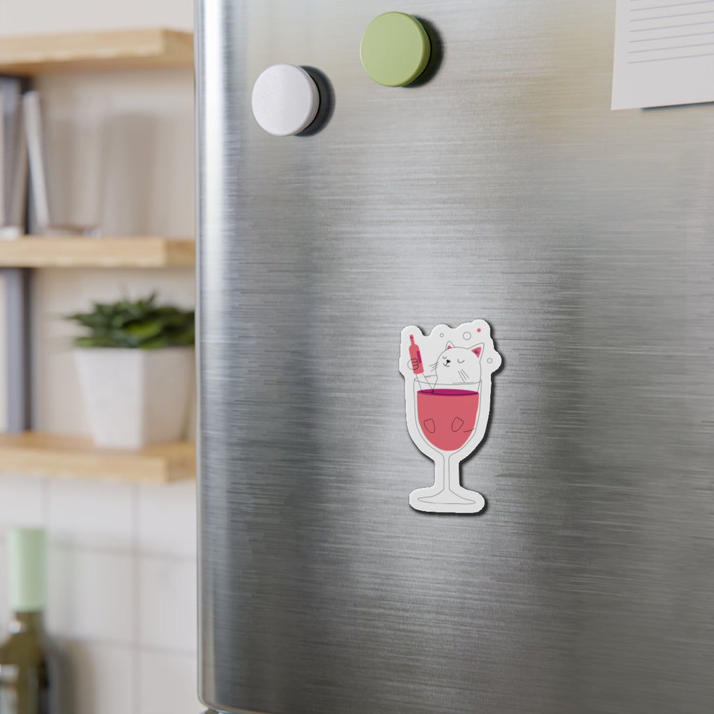 Cute Cat Wine Glass Die-Cut Magnets, Fun Refrigerator Magnets