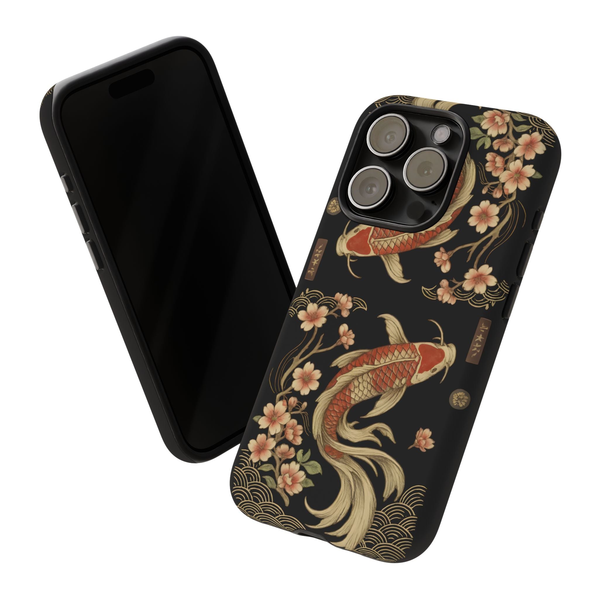 Khoi Fish Phone Case with Floral Design, Tough Cases, Phone Cover, Unique Gift, Japanese Art, Colorful Accessories