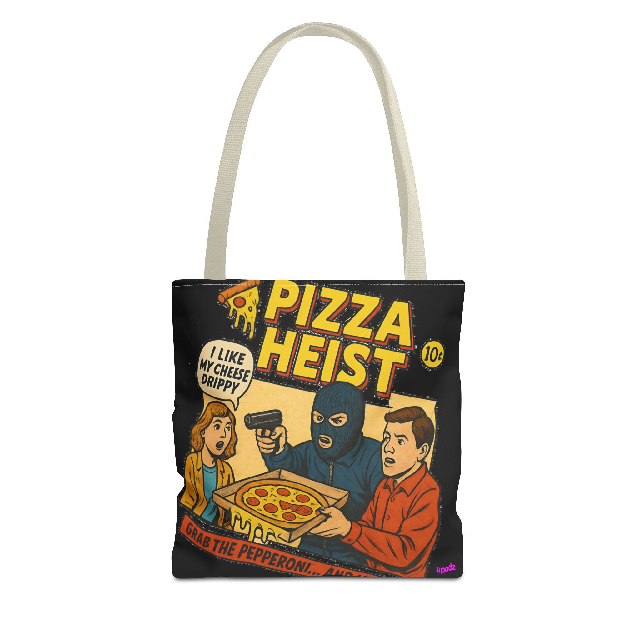 Pizza Heist Tote Bag - Quirky AOP Design, Fun Bag