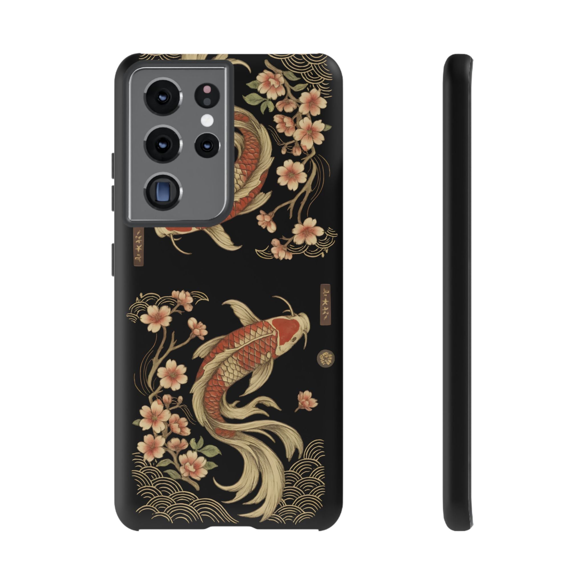 Khoi Fish Phone Case with Floral Design, Tough Cases, Phone Cover, Unique Gift, Japanese Art, Colorful Accessories