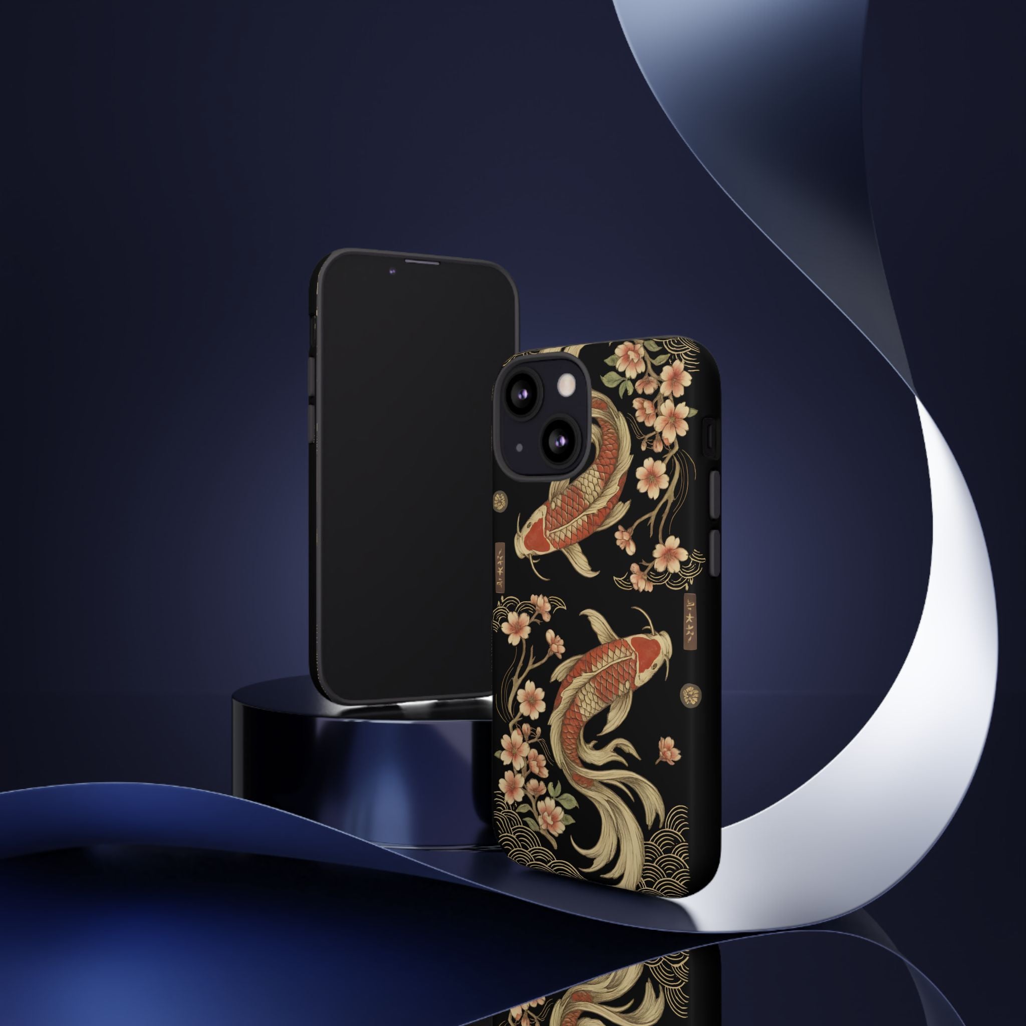 Khoi Fish Phone Case with Floral Design, Tough Cases, Phone Cover, Unique Gift, Japanese Art, Colorful Accessories