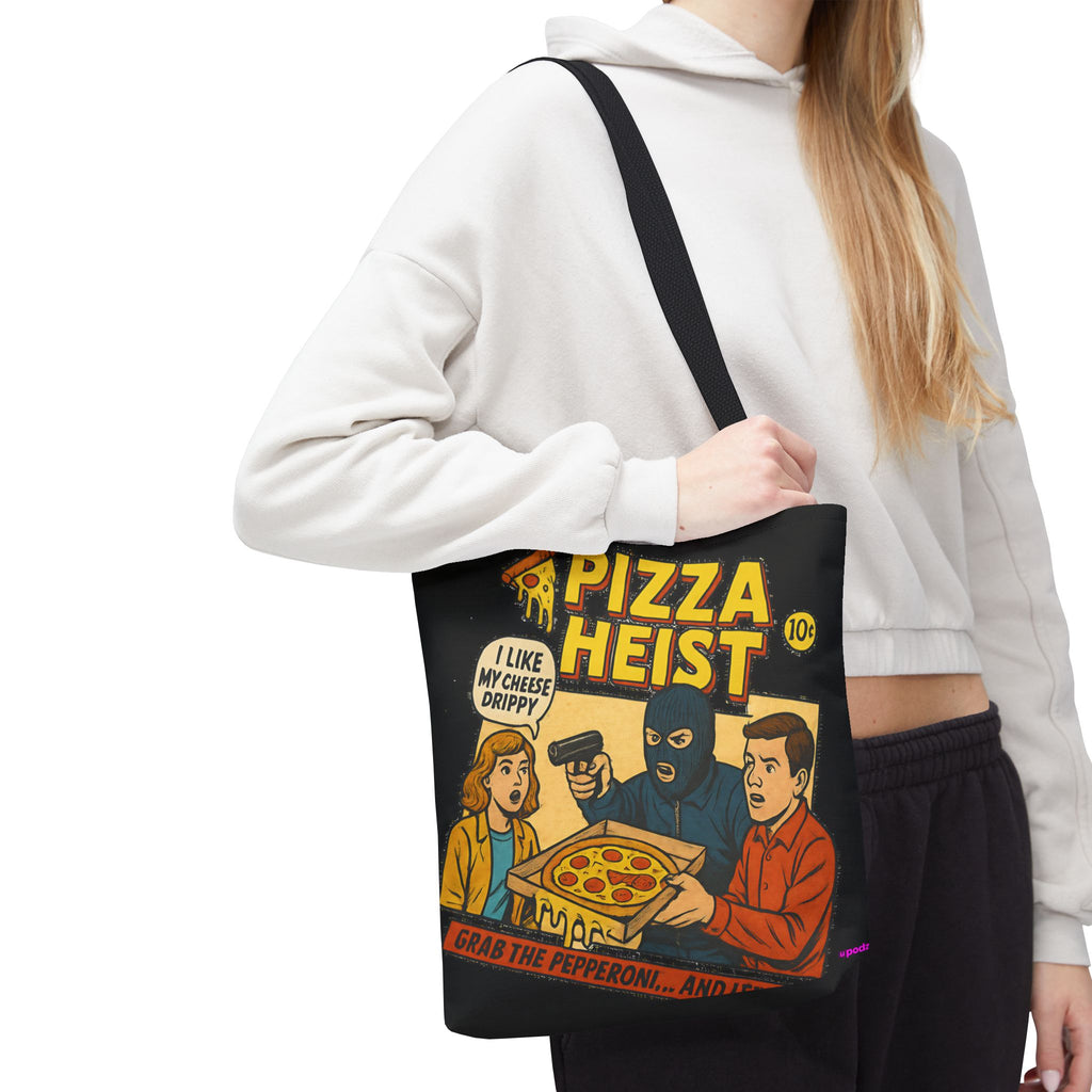 Pizza Heist Tote Bag - Quirky AOP Design, Fun Bag