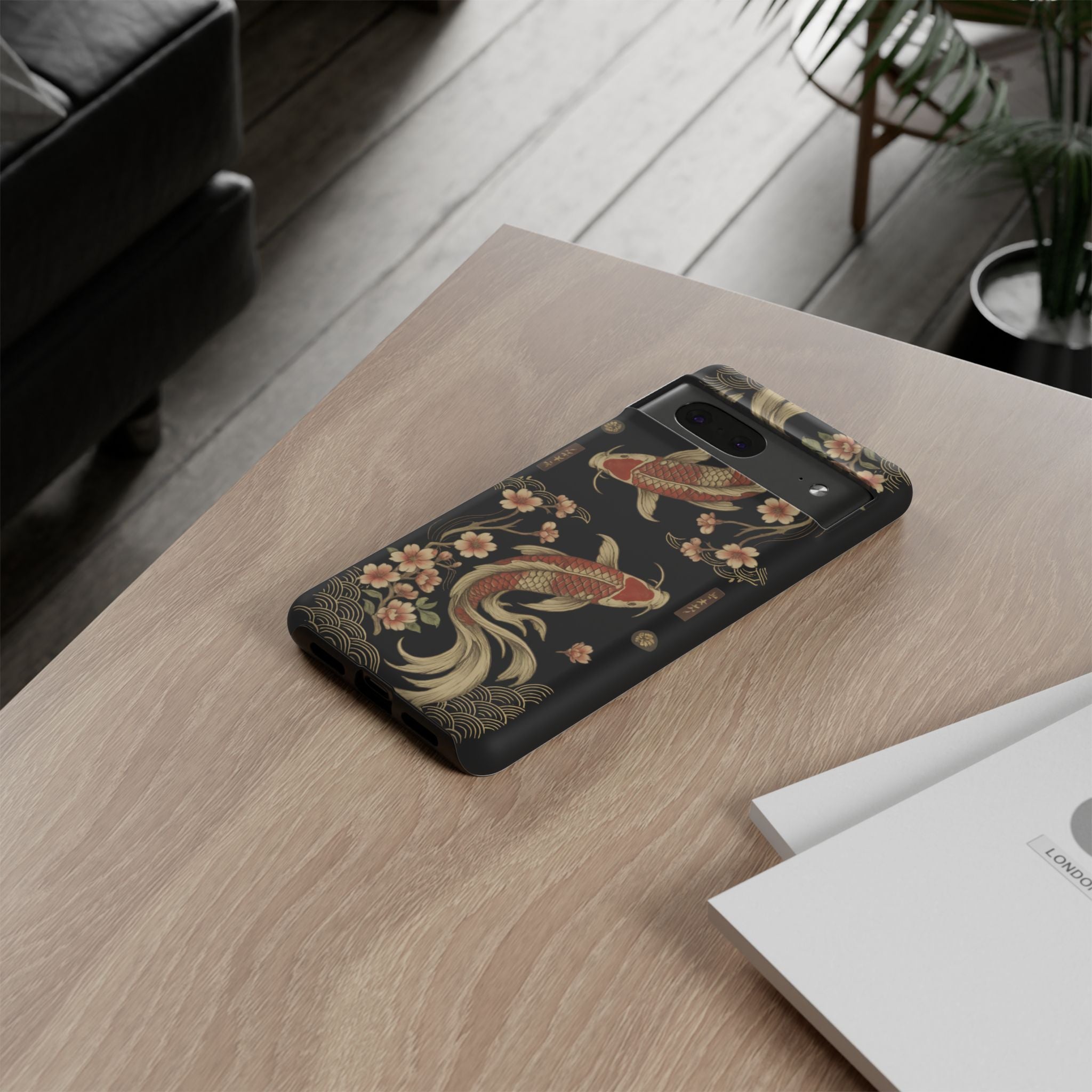 Khoi Fish Phone Case with Floral Design, Tough Cases, Phone Cover, Unique Gift, Japanese Art, Colorful Accessories