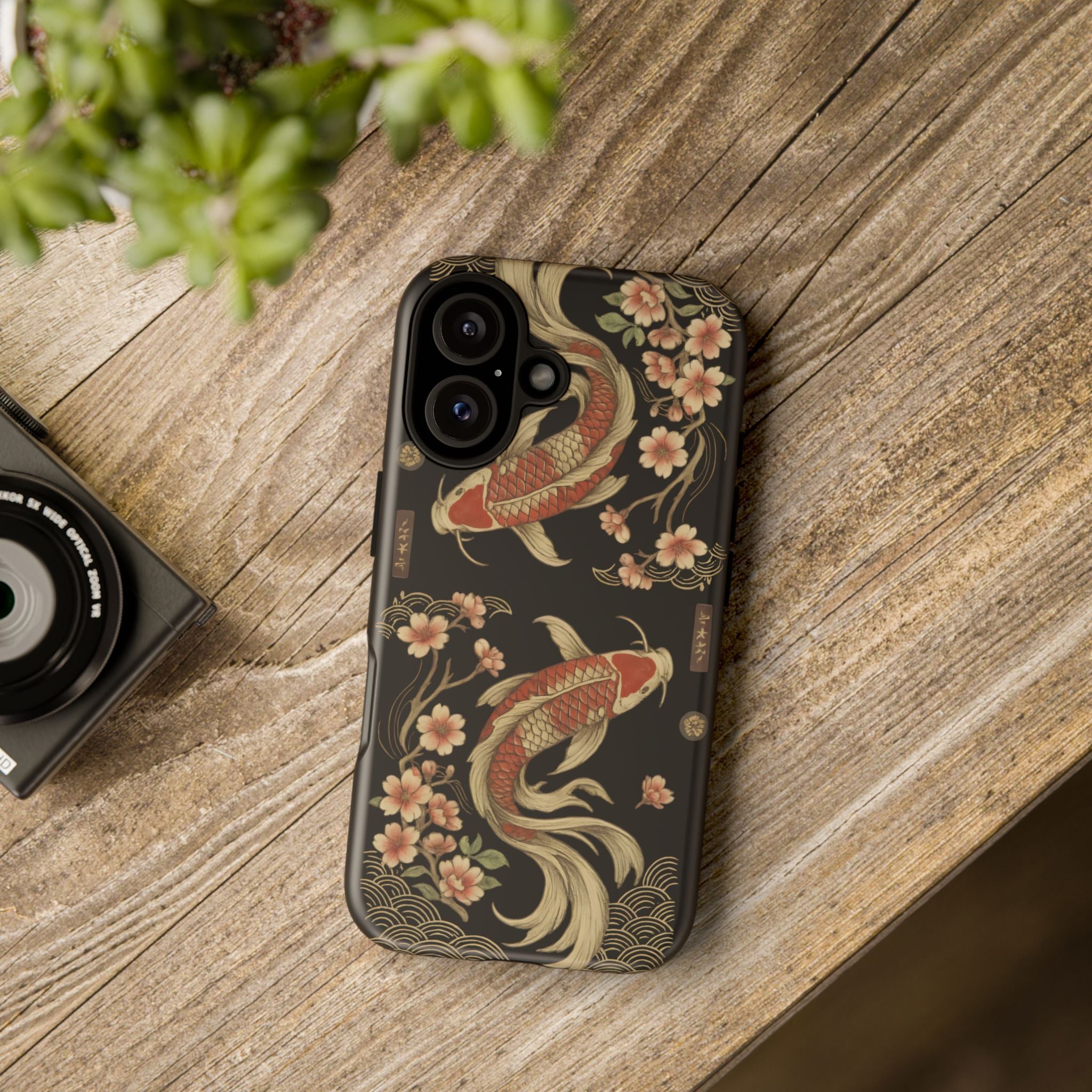 Khoi Fish Phone Case with Floral Design, Tough Cases, Phone Cover, Unique Gift, Japanese Art, Colorful Accessories