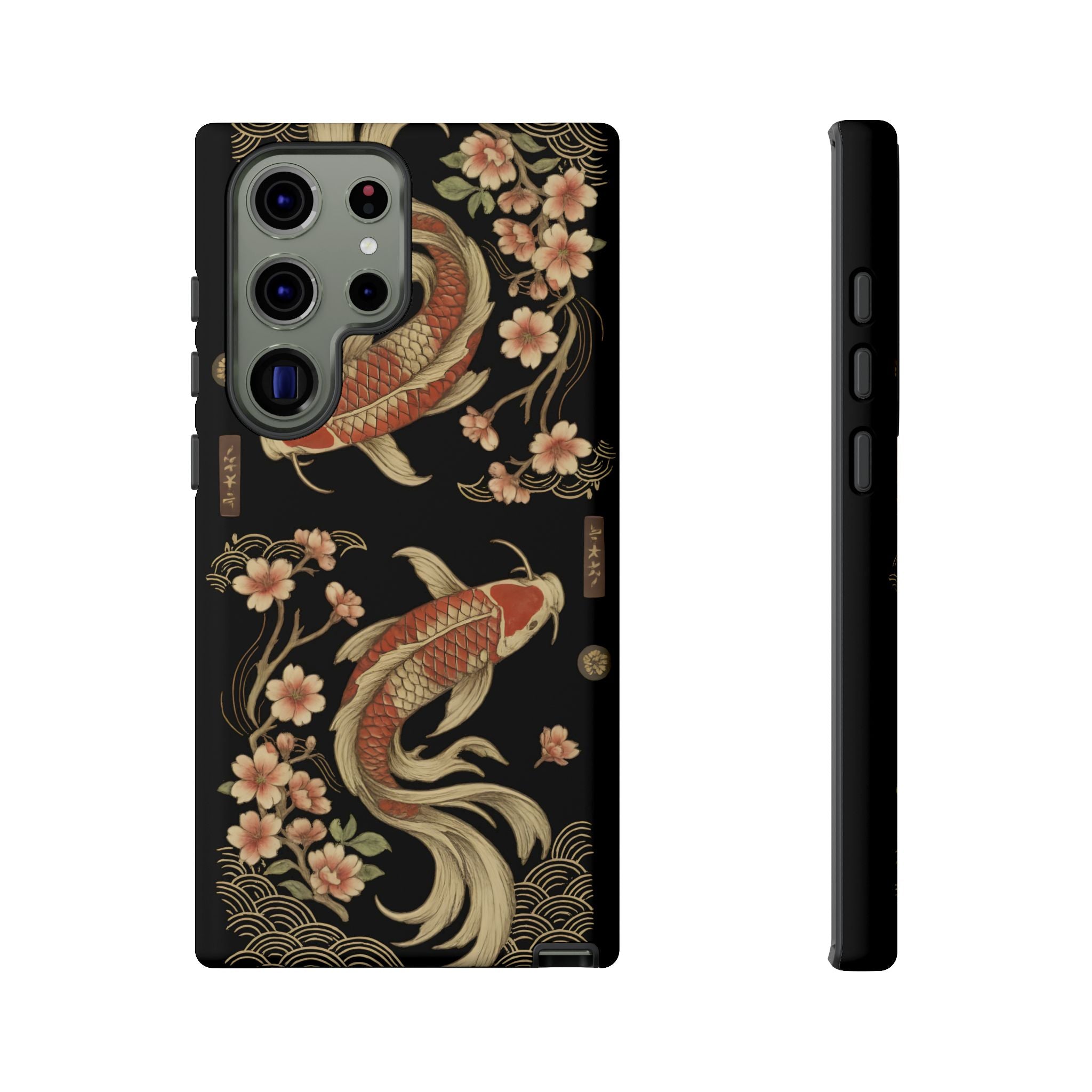 Khoi Fish Phone Case with Floral Design, Tough Cases, Phone Cover, Unique Gift, Japanese Art, Colorful Accessories