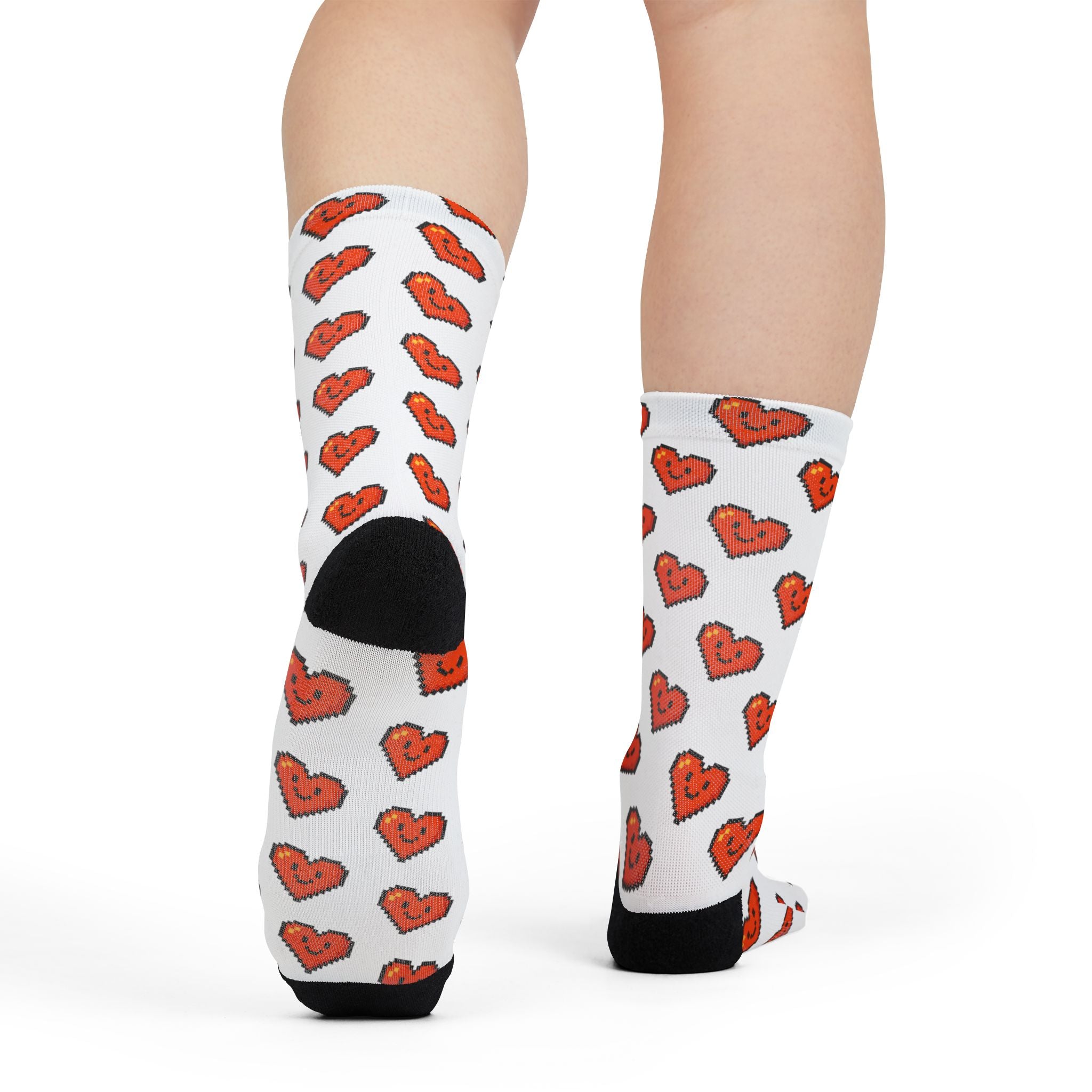 Pixel Love Heart White Sublimation Crew Socks