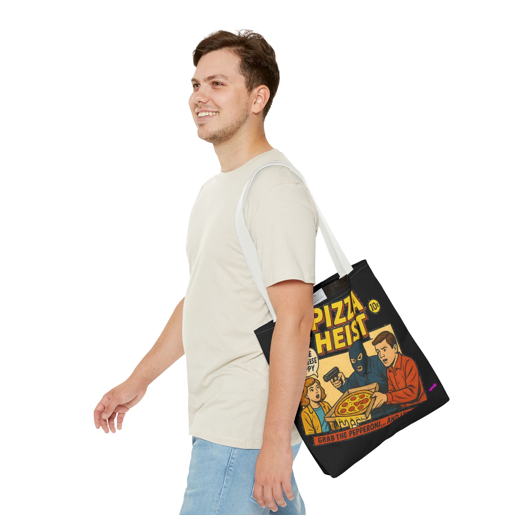 Pizza Heist Tote Bag - Quirky AOP Design, Fun Bag