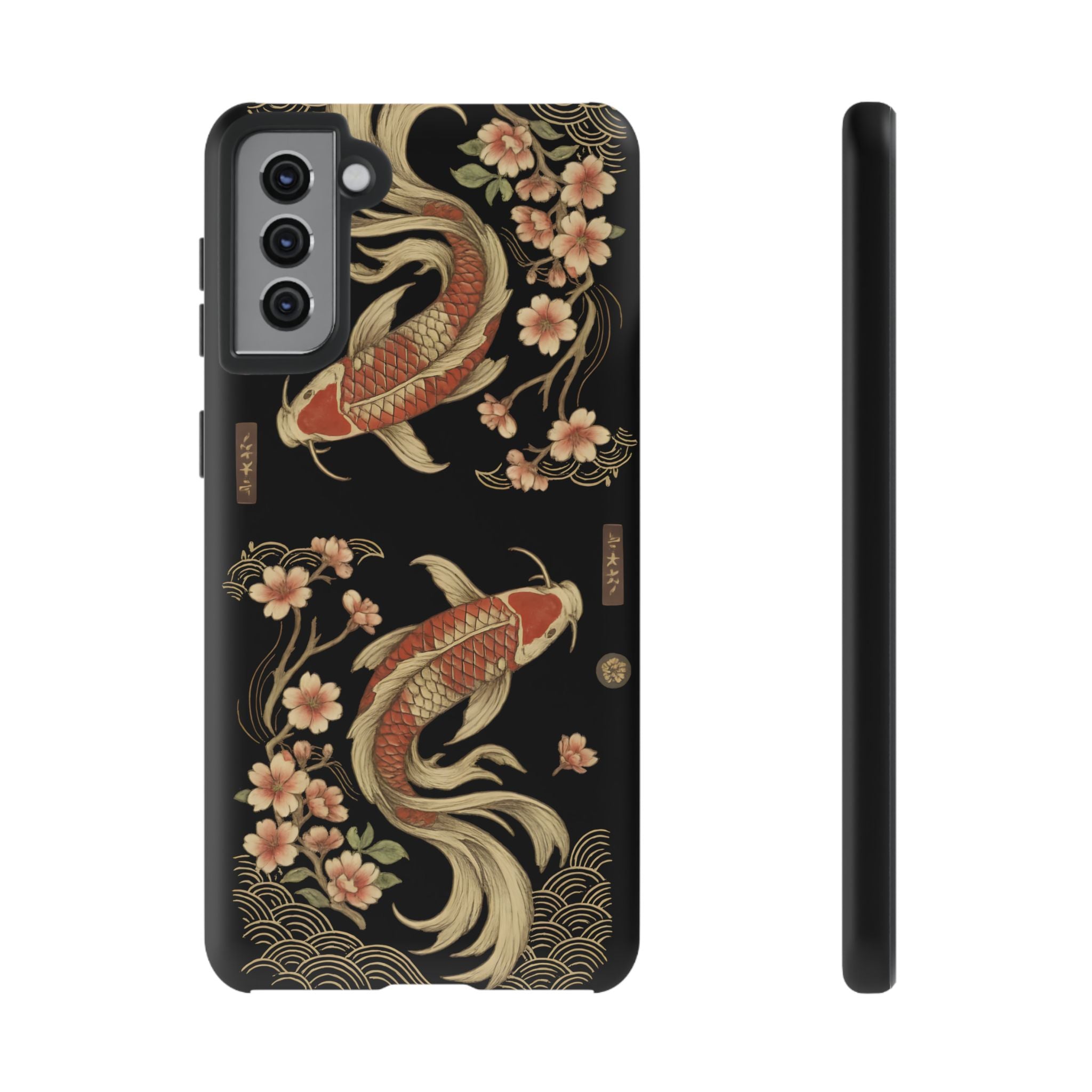 Khoi Fish Phone Case with Floral Design, Tough Cases, Phone Cover, Unique Gift, Japanese Art, Colorful Accessories