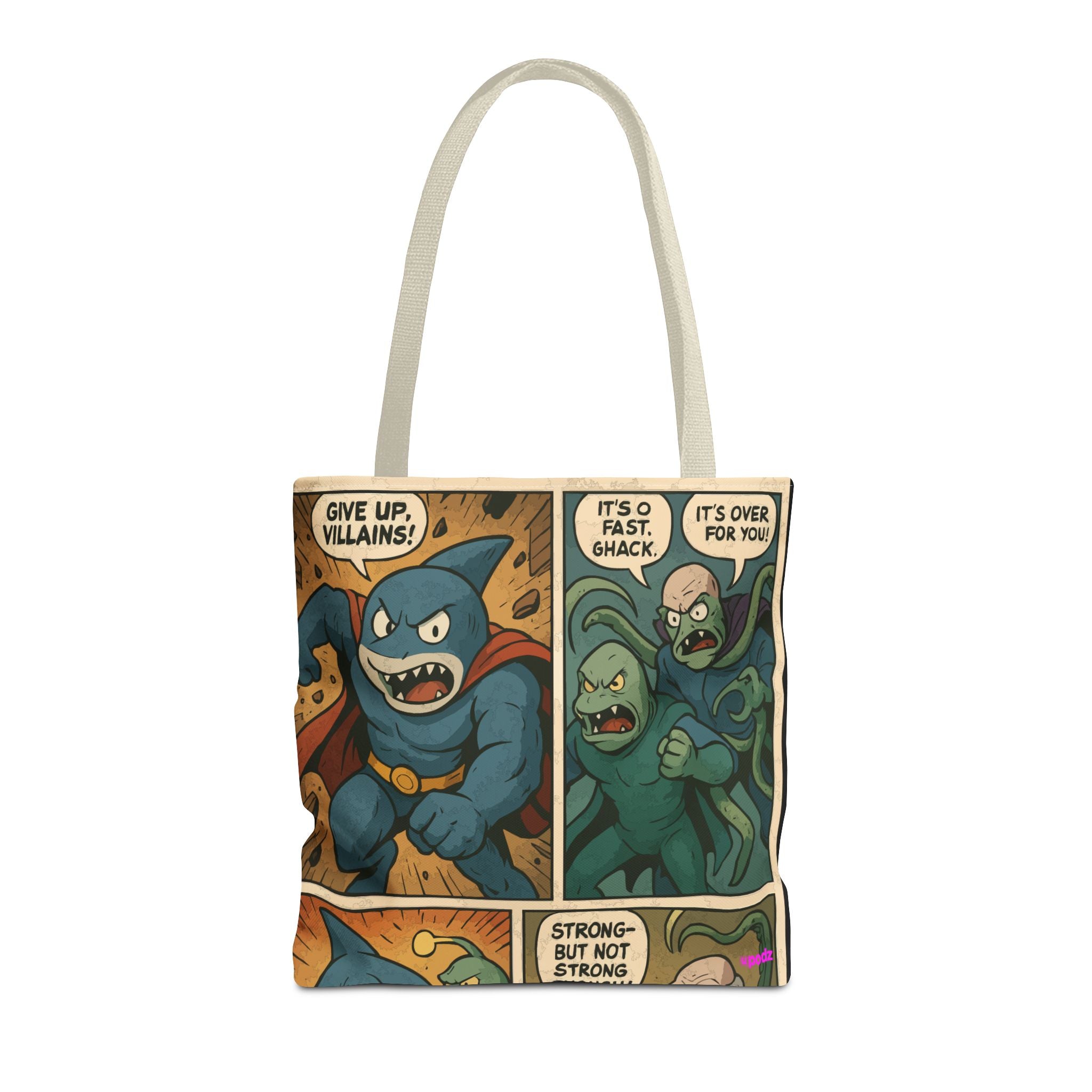 Shark Villain Tote Bag - Quirky AOP Design, Fun Bag