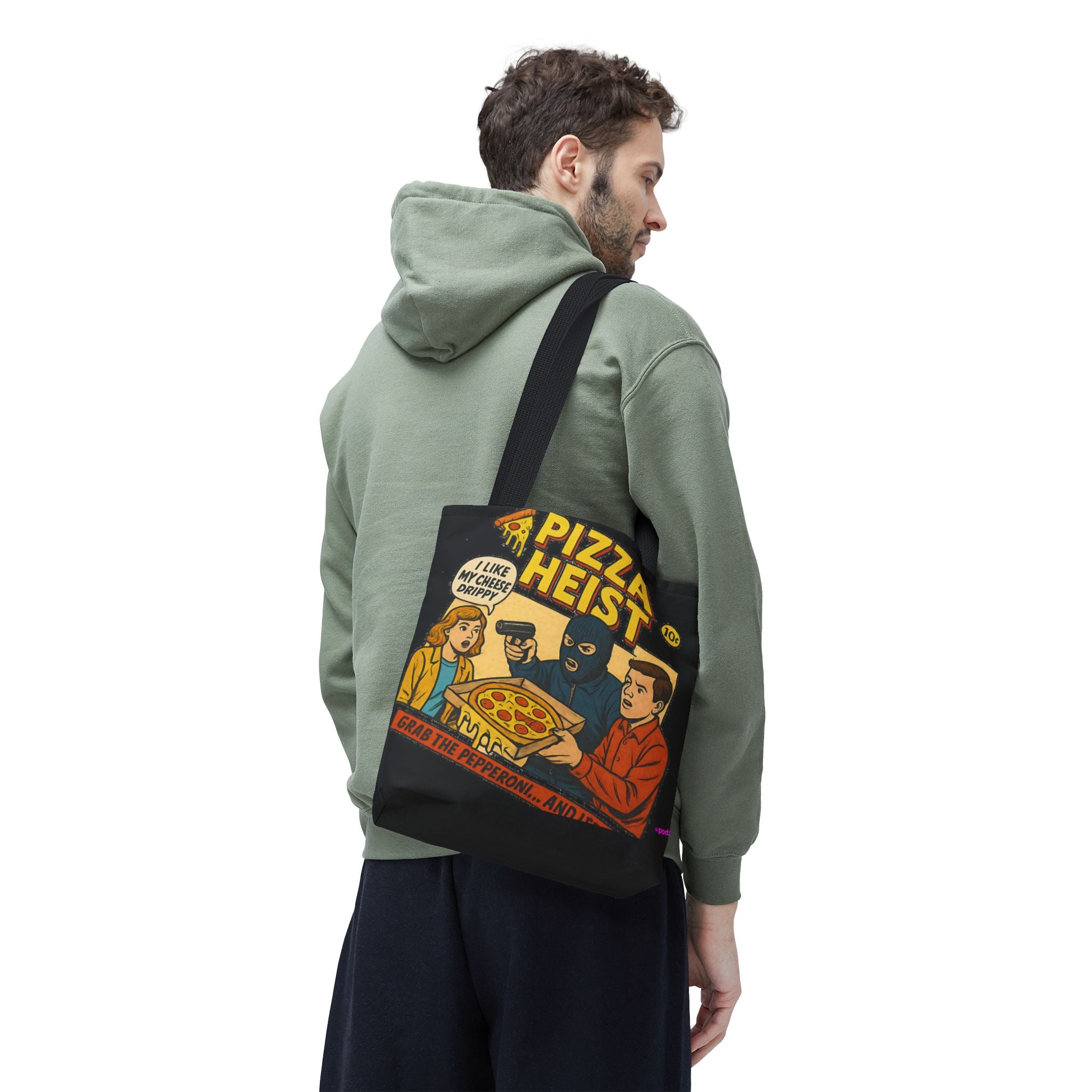 Pizza Heist Tote Bag - Quirky AOP Design, Fun Bag
