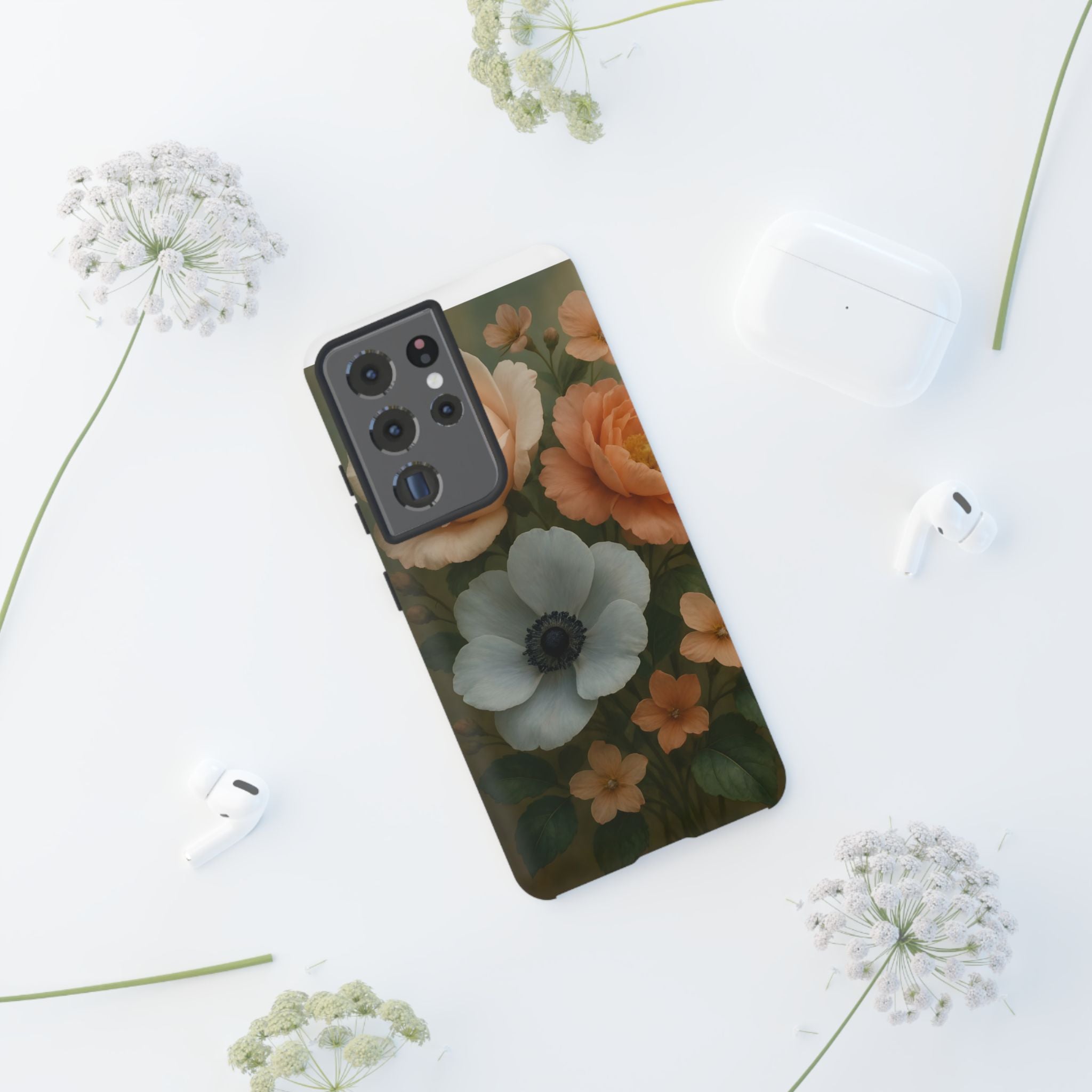 Floral Design White Cover Design, Tough Cases, Phone Cover