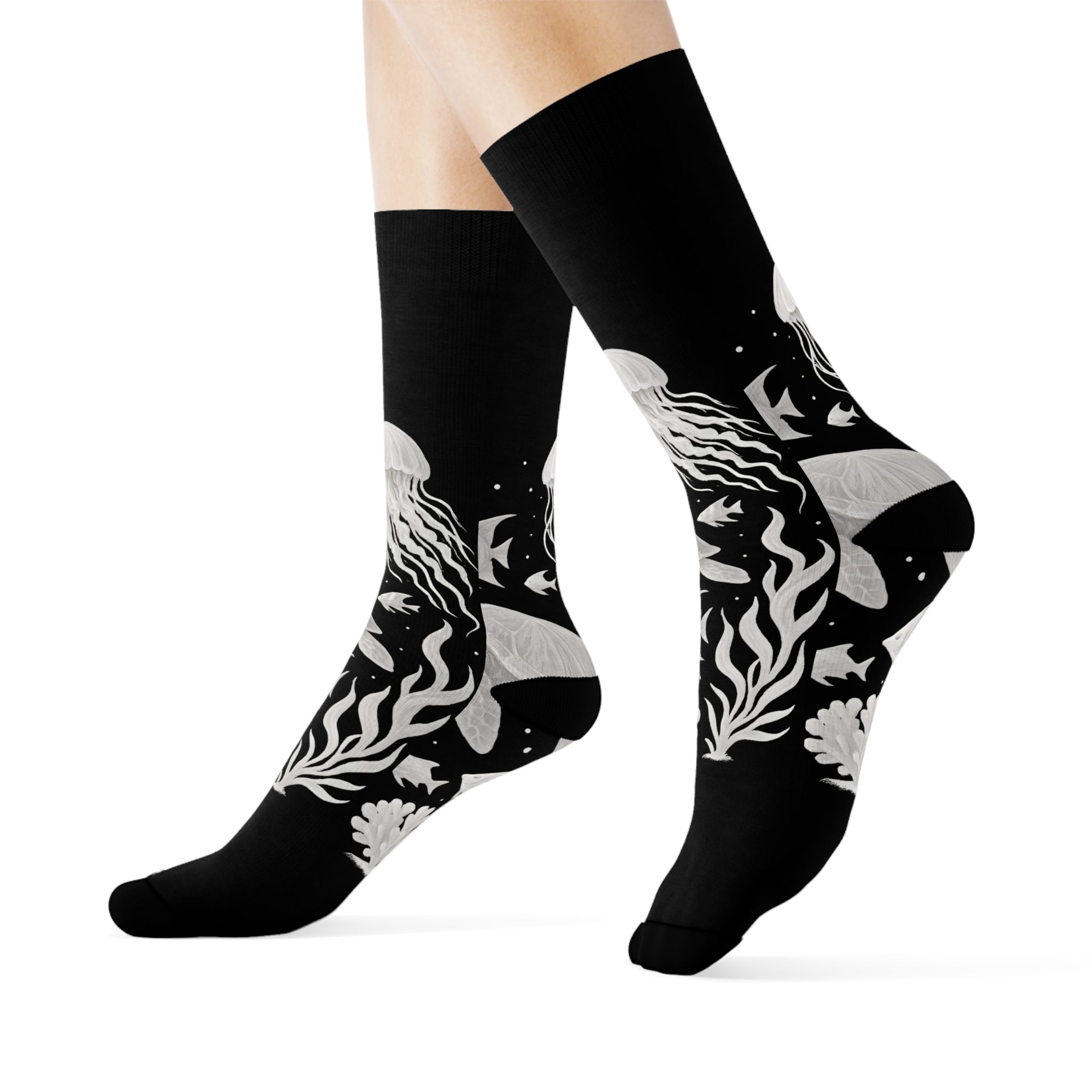 Ocean-Themed Crew Socks, Jellyfish Design