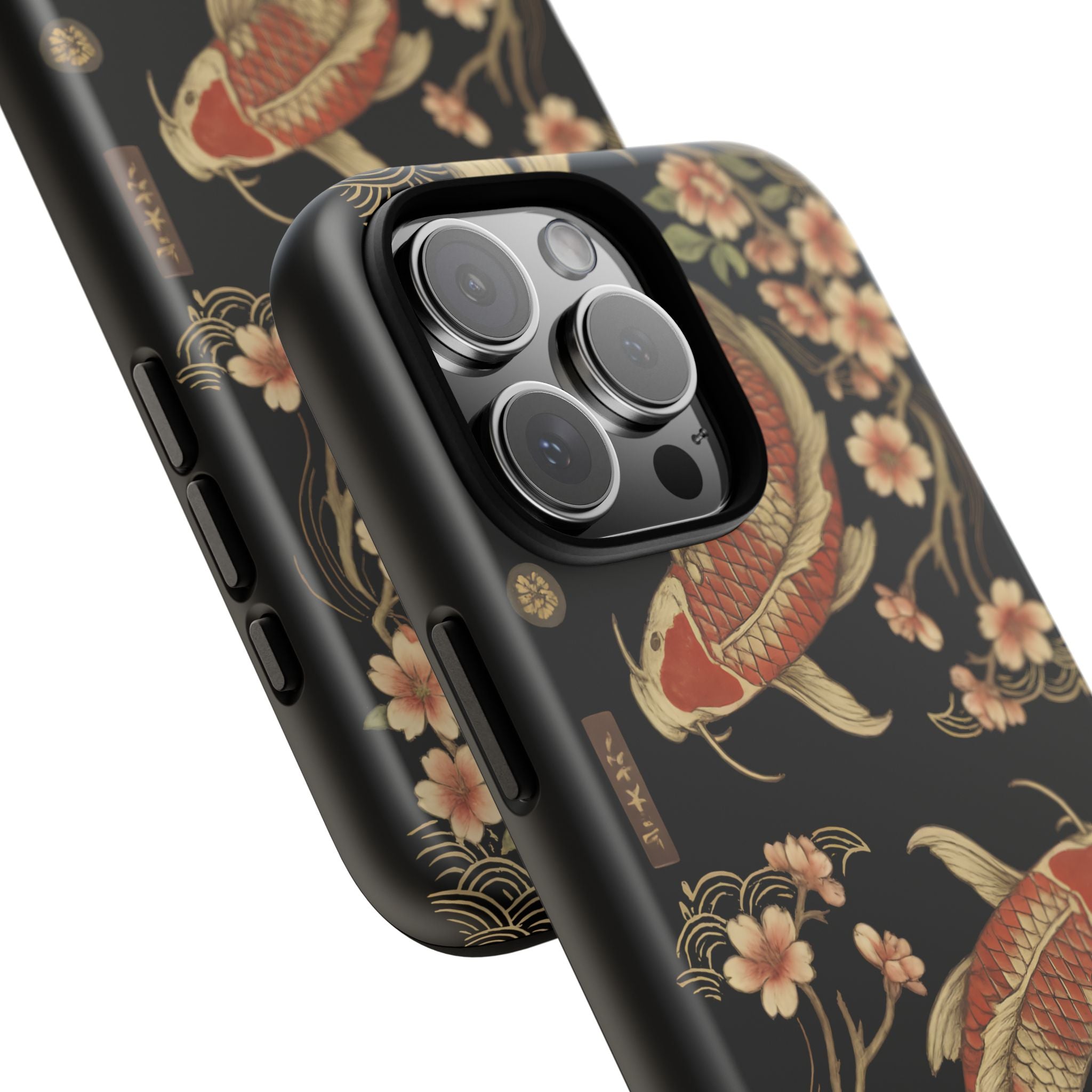 Khoi Fish Phone Case with Floral Design, Tough Cases, Phone Cover, Unique Gift, Japanese Art, Colorful Accessories