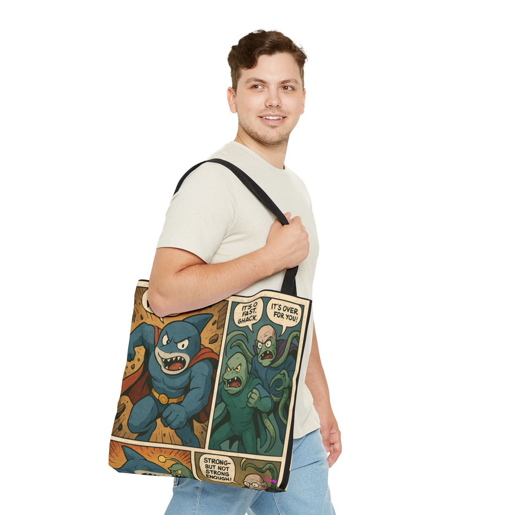 Shark Villain Tote Bag - Quirky AOP Design, Fun Bag