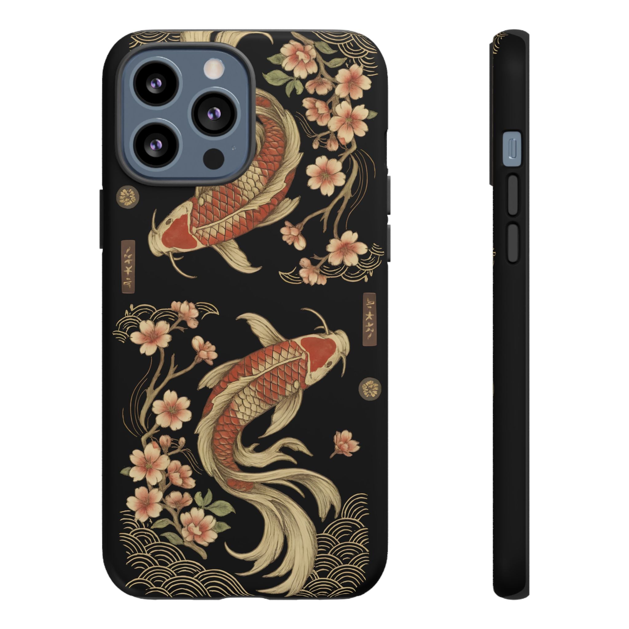 Khoi Fish Phone Case with Floral Design, Tough Cases, Phone Cover, Unique Gift, Japanese Art, Colorful Accessories