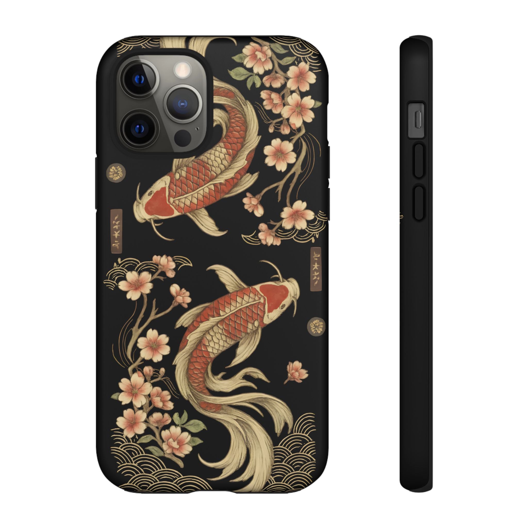 Khoi Fish Phone Case with Floral Design, Tough Cases, Phone Cover, Unique Gift, Japanese Art, Colorful Accessories