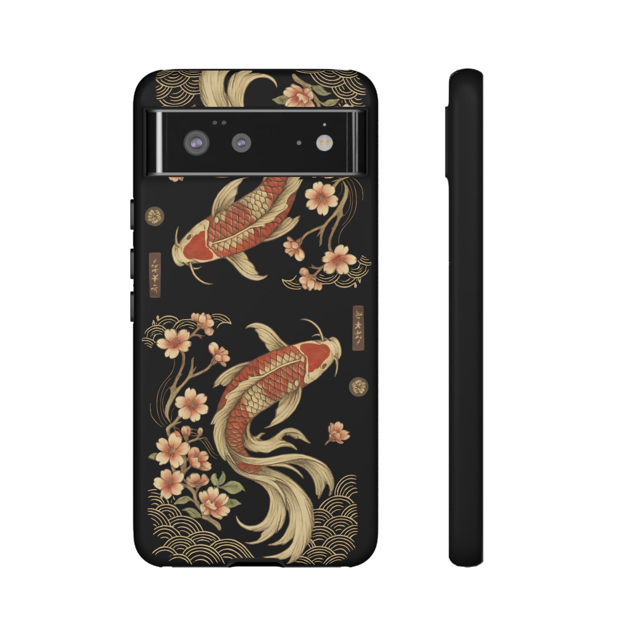 Khoi Fish Phone Case with Floral Design, Tough Cases, Phone Cover, Unique Gift, Japanese Art, Colorful Accessories