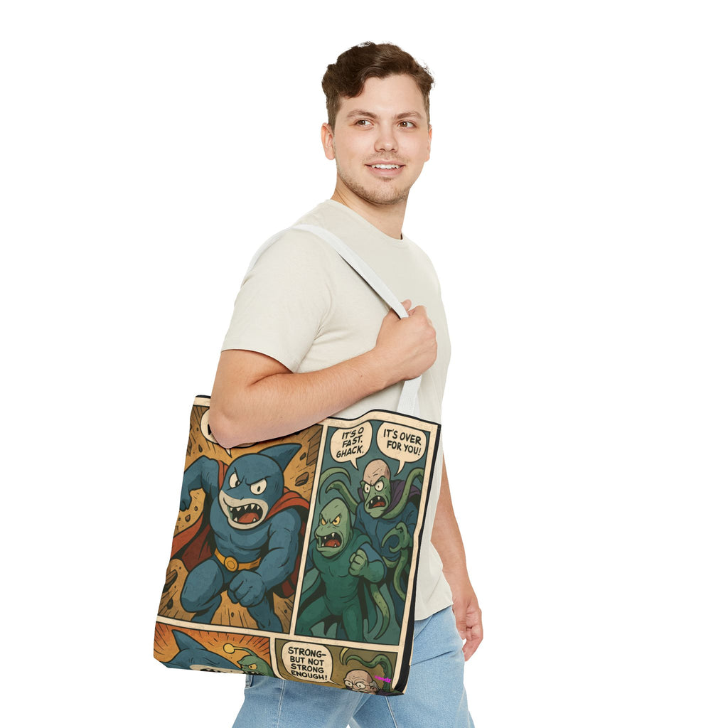 Shark Villain Tote Bag - Quirky AOP Design, Fun Bag