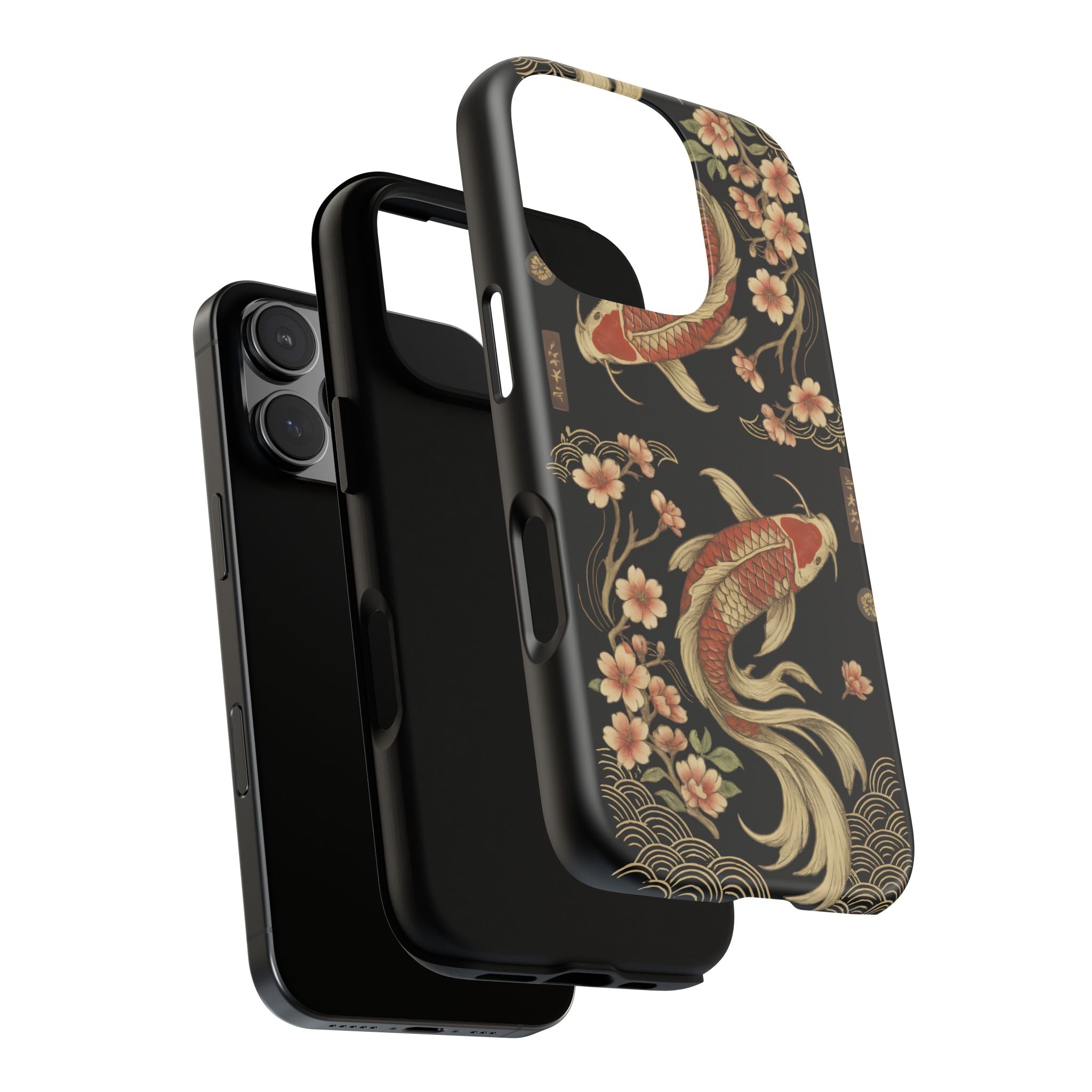 Khoi Fish Phone Case with Floral Design, Tough Cases, Phone Cover, Unique Gift, Japanese Art, Colorful Accessories