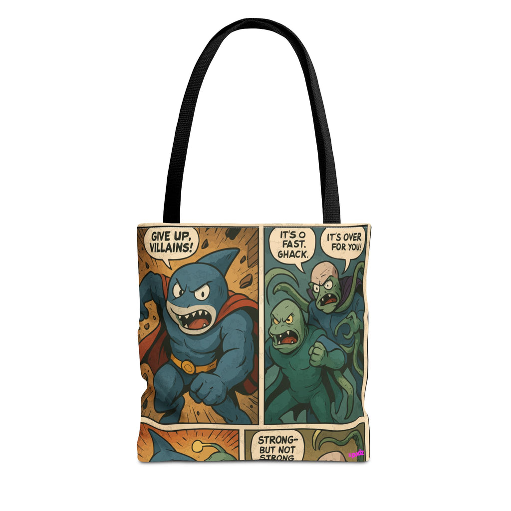 Shark Villain Tote Bag - Quirky AOP Design, Fun Bag