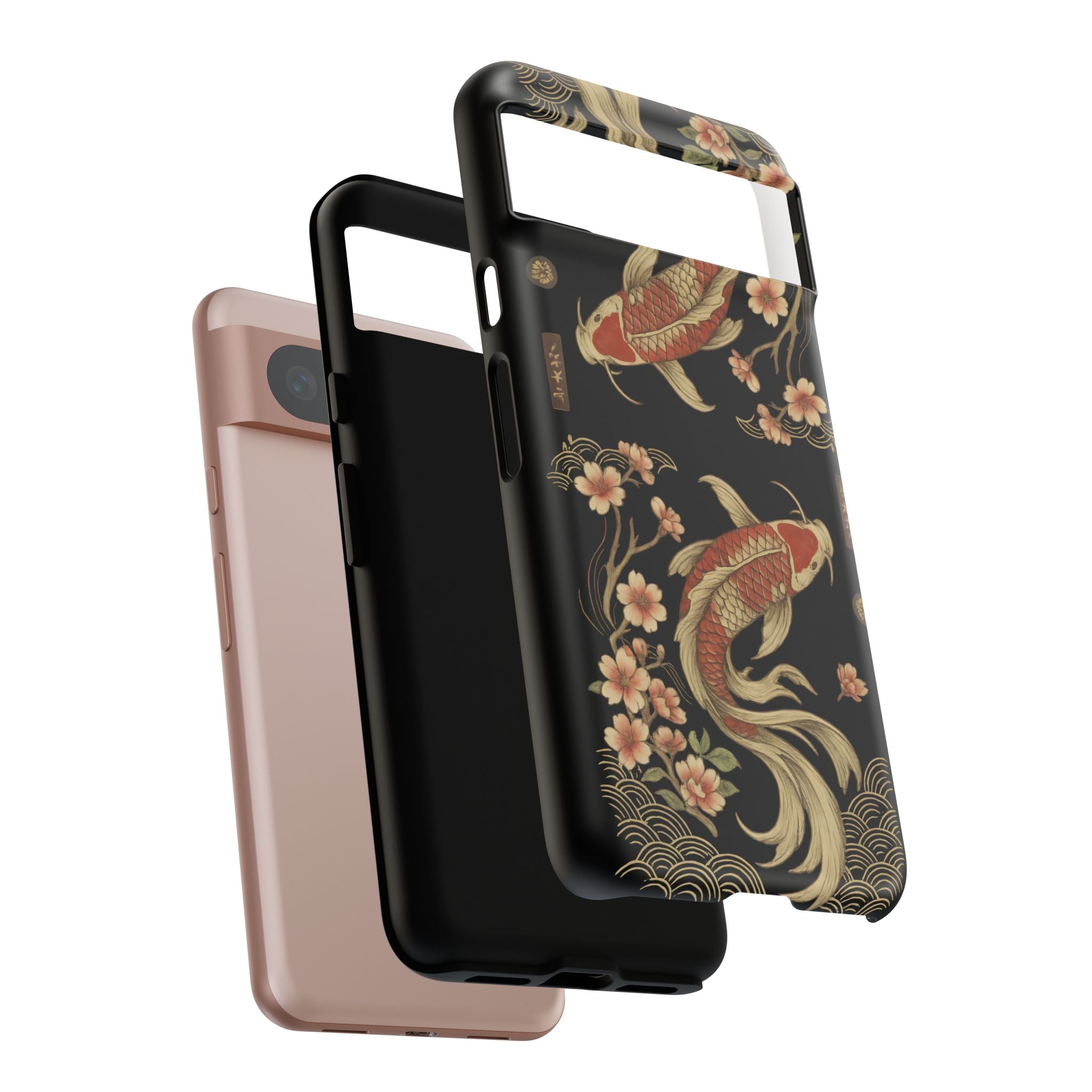 Khoi Fish Phone Case with Floral Design, Tough Cases, Phone Cover, Unique Gift, Japanese Art, Colorful Accessories