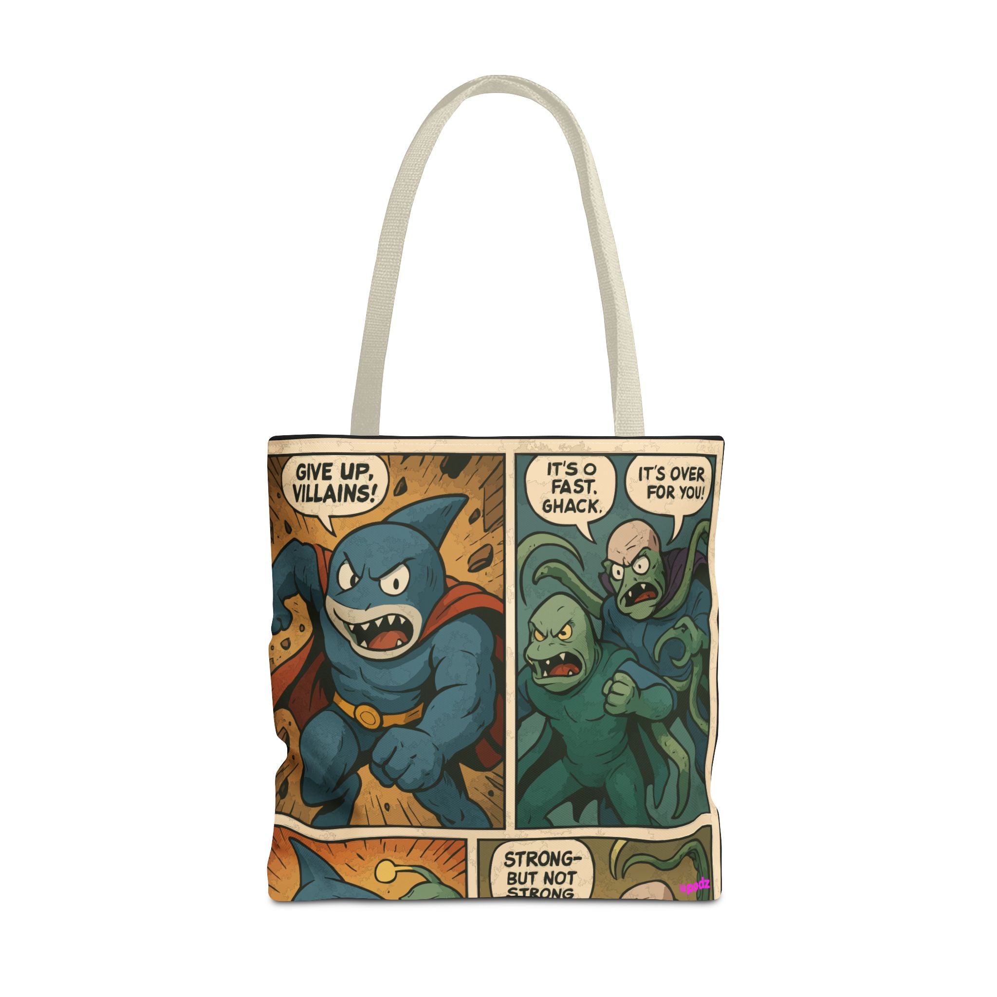Shark Villain Tote Bag - Quirky AOP Design, Fun Bag