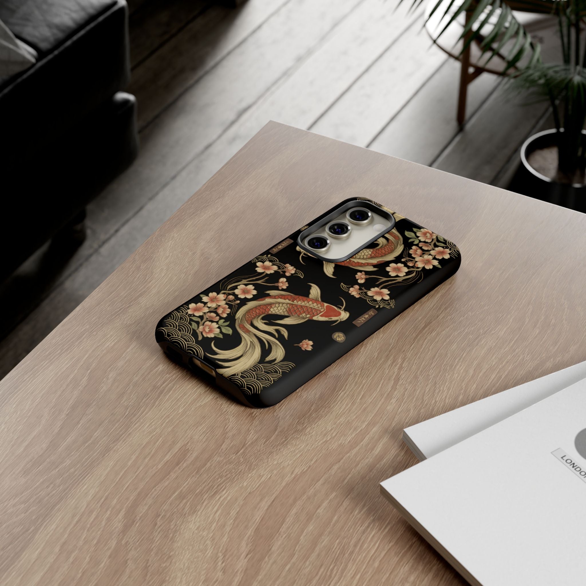 Khoi Fish Phone Case with Floral Design, Tough Cases, Phone Cover, Unique Gift, Japanese Art, Colorful Accessories