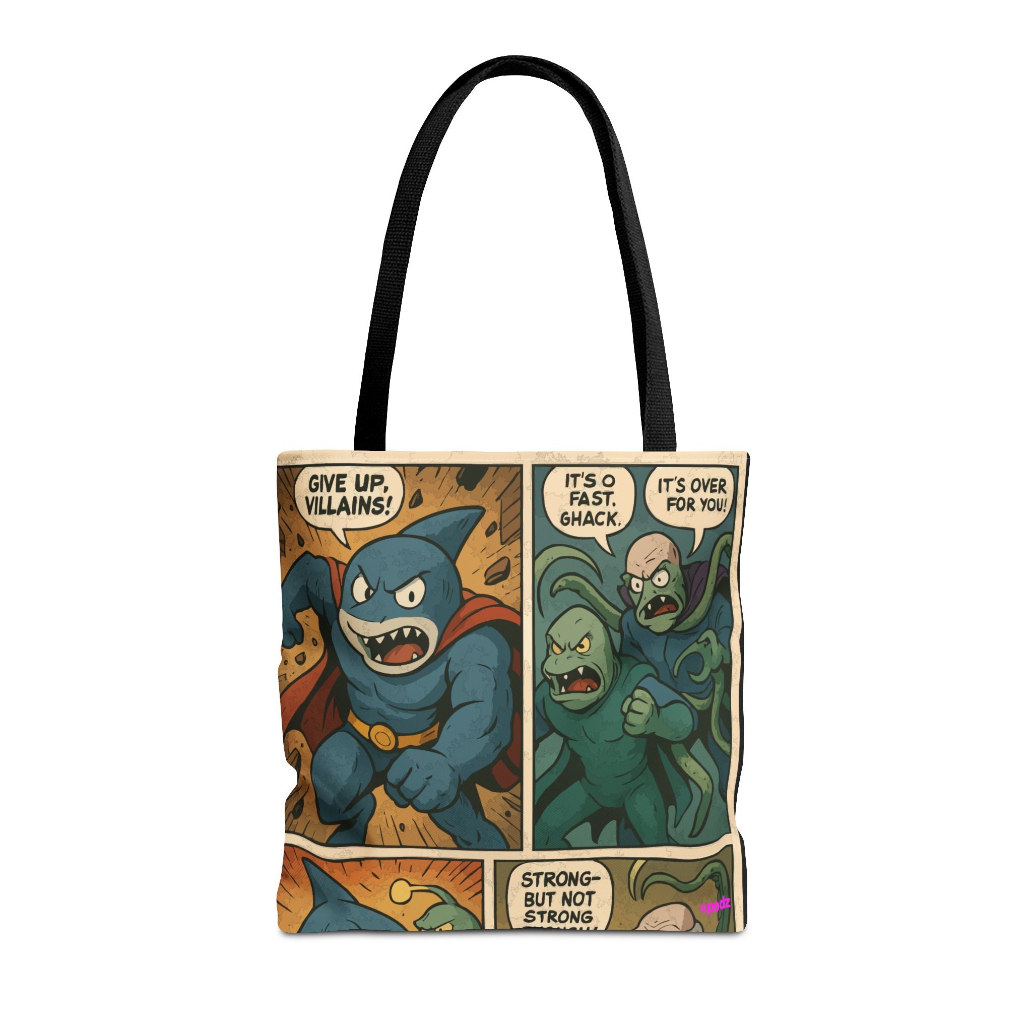 Shark Villain Tote Bag - Quirky AOP Design, Fun Bag