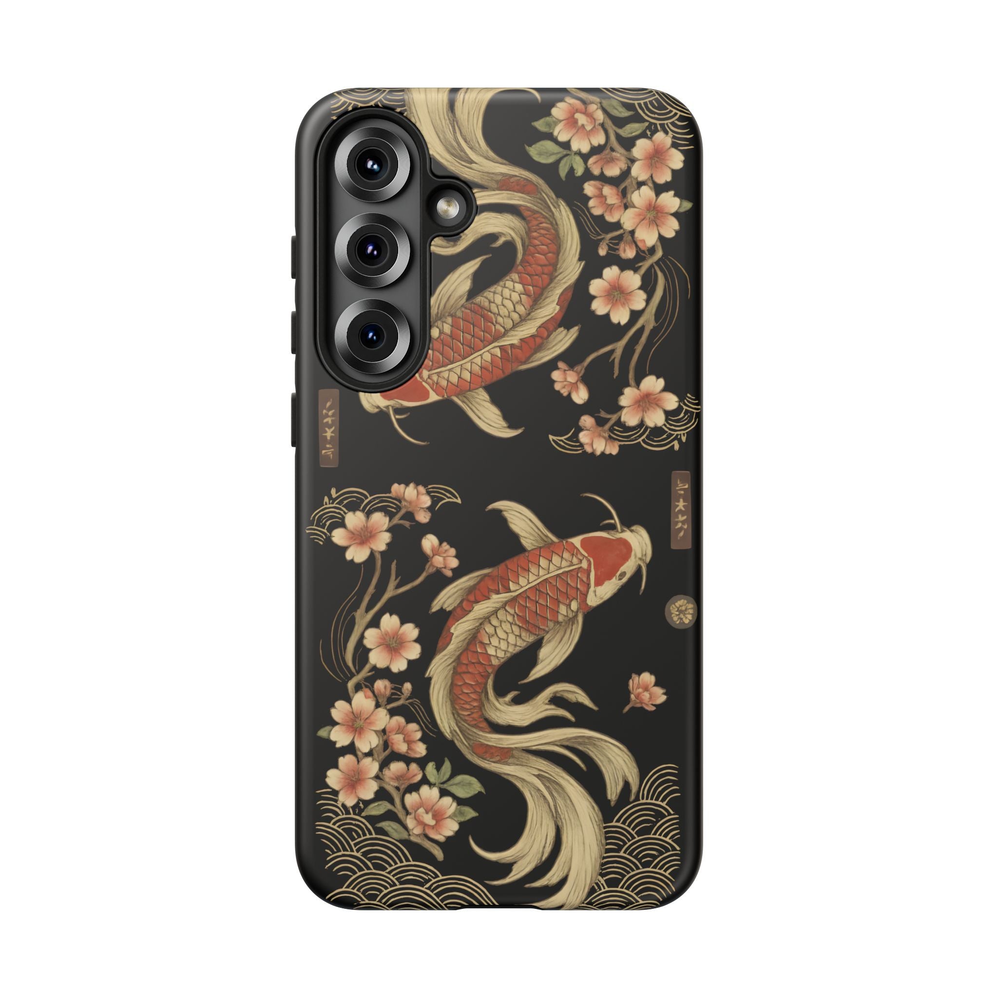 Khoi Fish Phone Case with Floral Design, Tough Cases, Phone Cover, Unique Gift, Japanese Art, Colorful Accessories