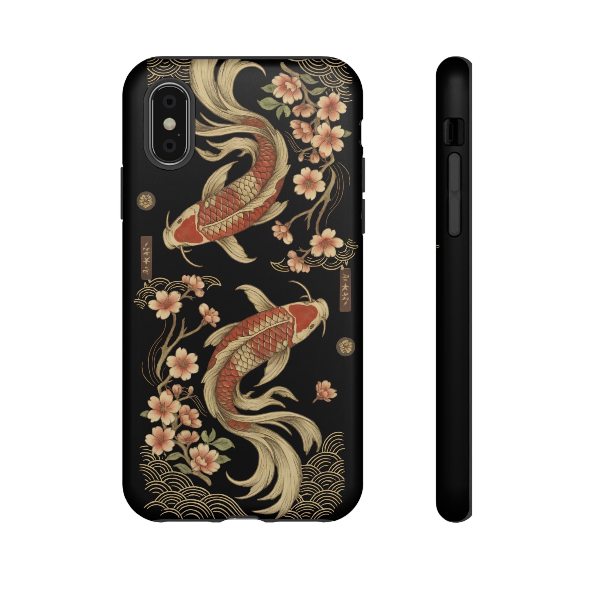 Khoi Fish Phone Case with Floral Design, Tough Cases, Phone Cover, Unique Gift, Japanese Art, Colorful Accessories