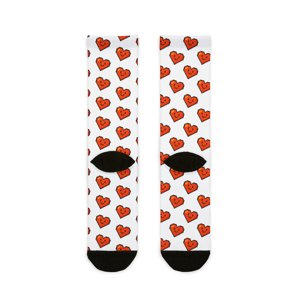 Pixel Love Heart White Sublimation Crew Socks