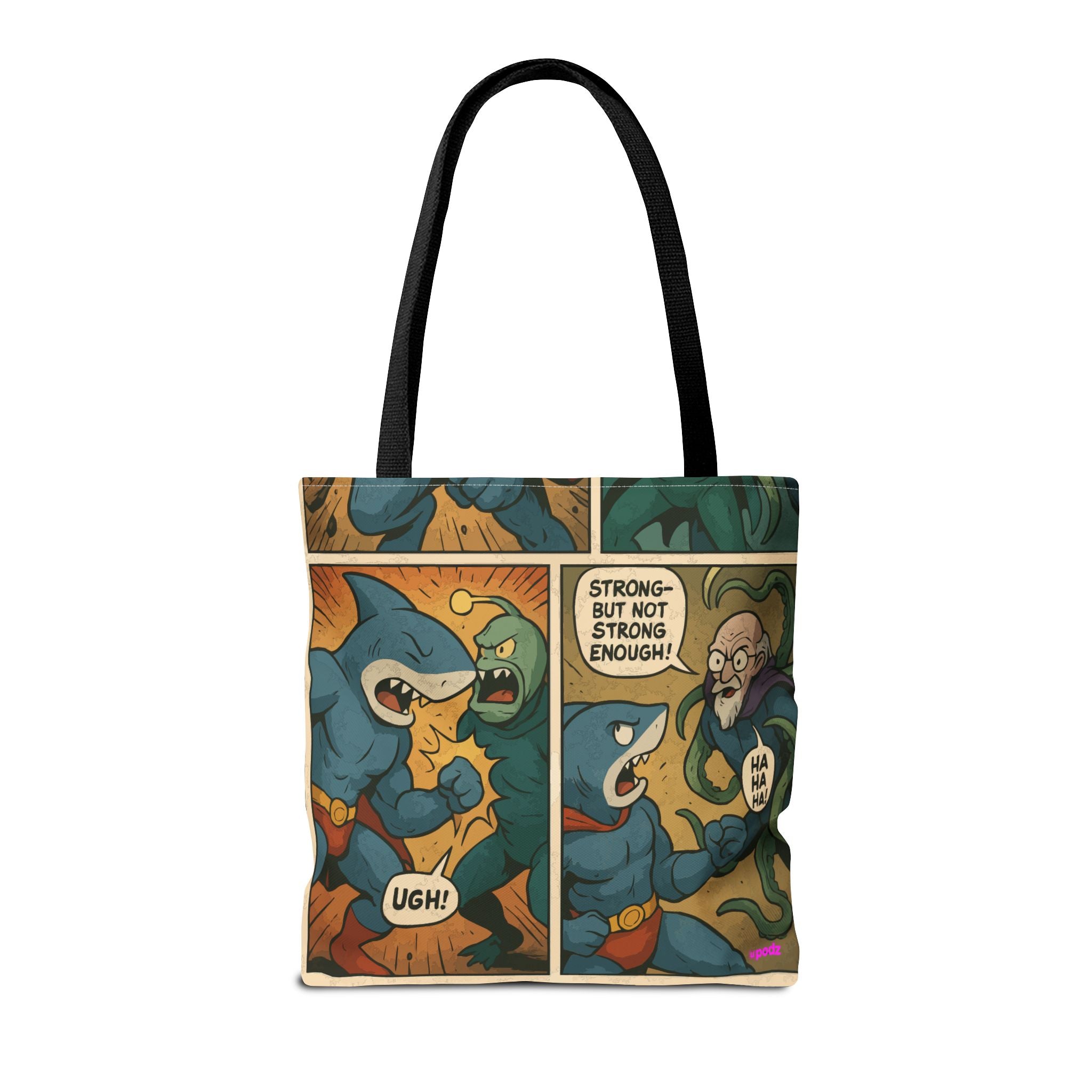 Shark Villain Tote Bag - Quirky AOP Design, Fun Bag