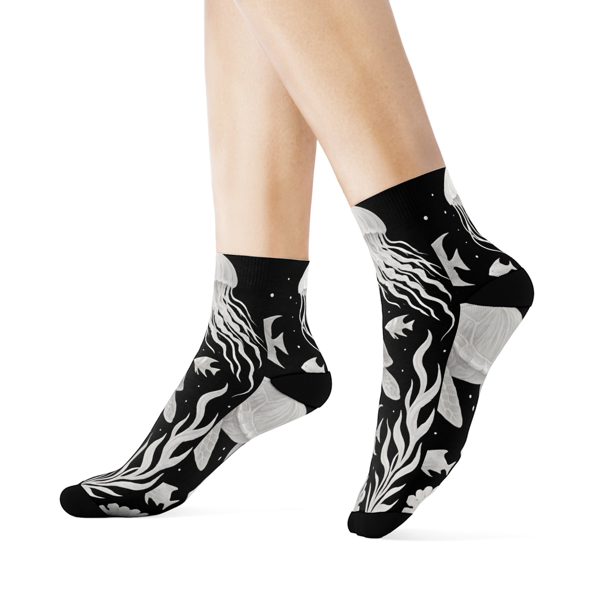 Ocean-Themed Crew Socks, Jellyfish Design