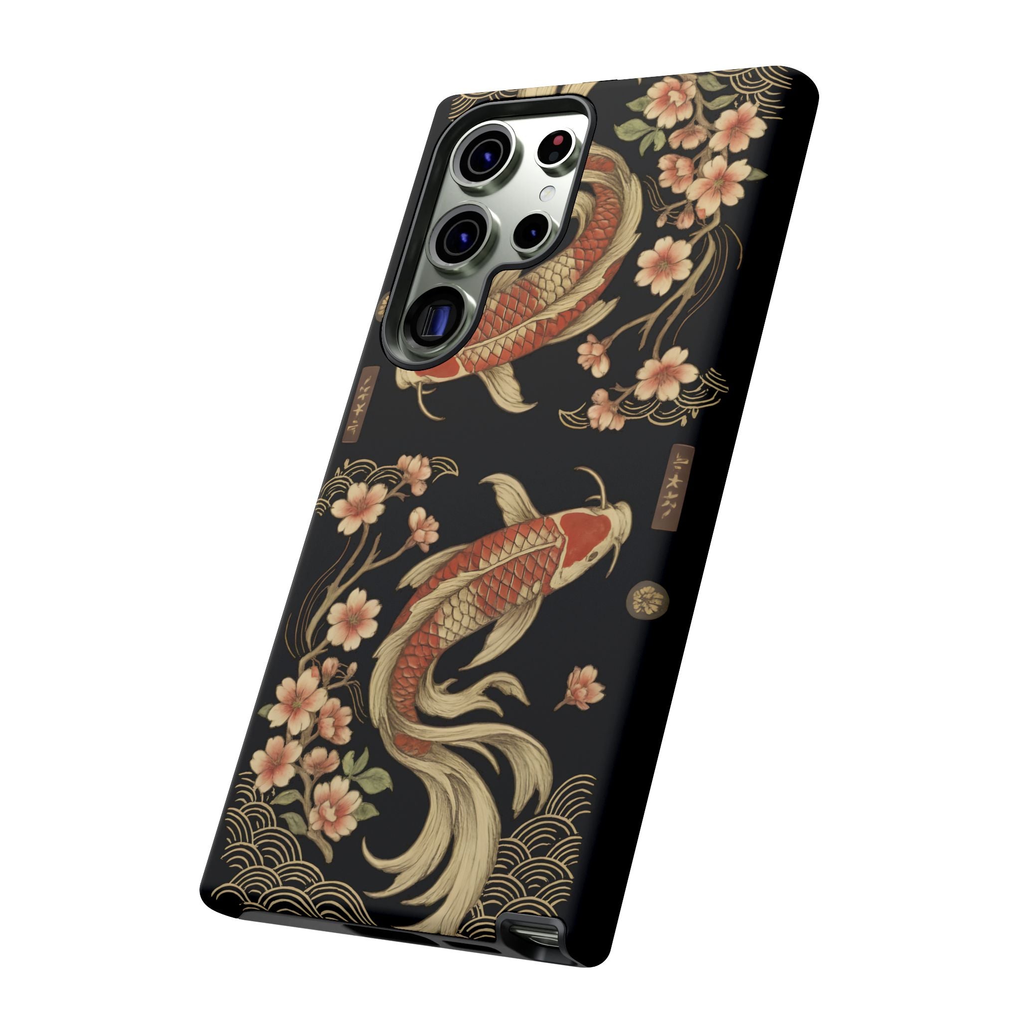 Khoi Fish Phone Case with Floral Design, Tough Cases, Phone Cover, Unique Gift, Japanese Art, Colorful Accessories