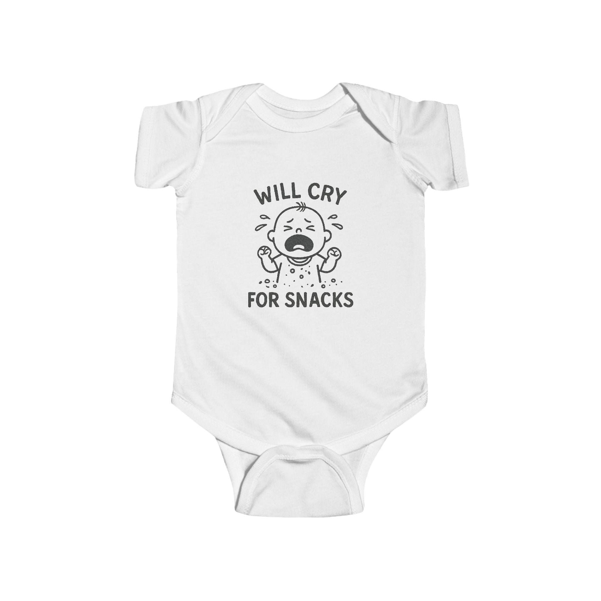 Will Cry for Snacks Baby Bodysuit, Funny Infant Outfit,Cute Baby Clothes