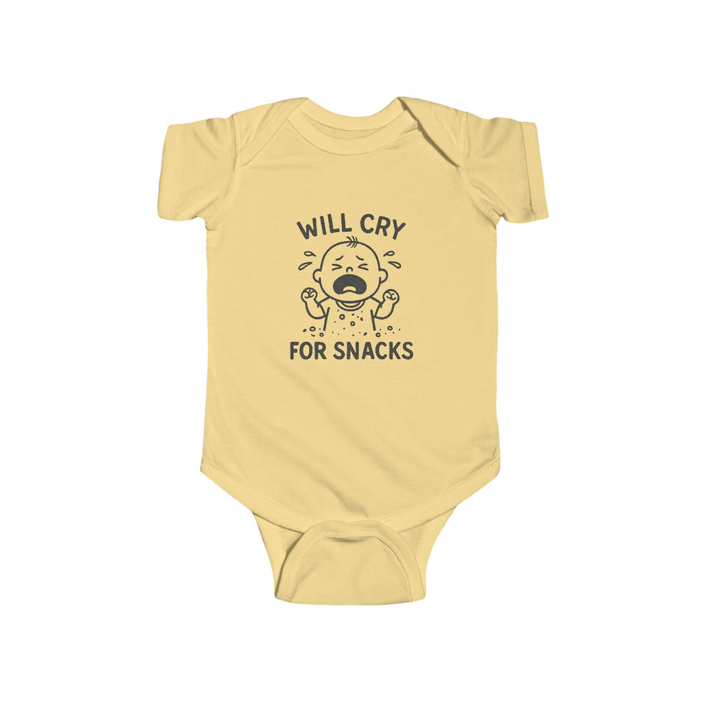 Will Cry for Snacks Baby Bodysuit, Funny Infant Outfit,Cute Baby Clothes