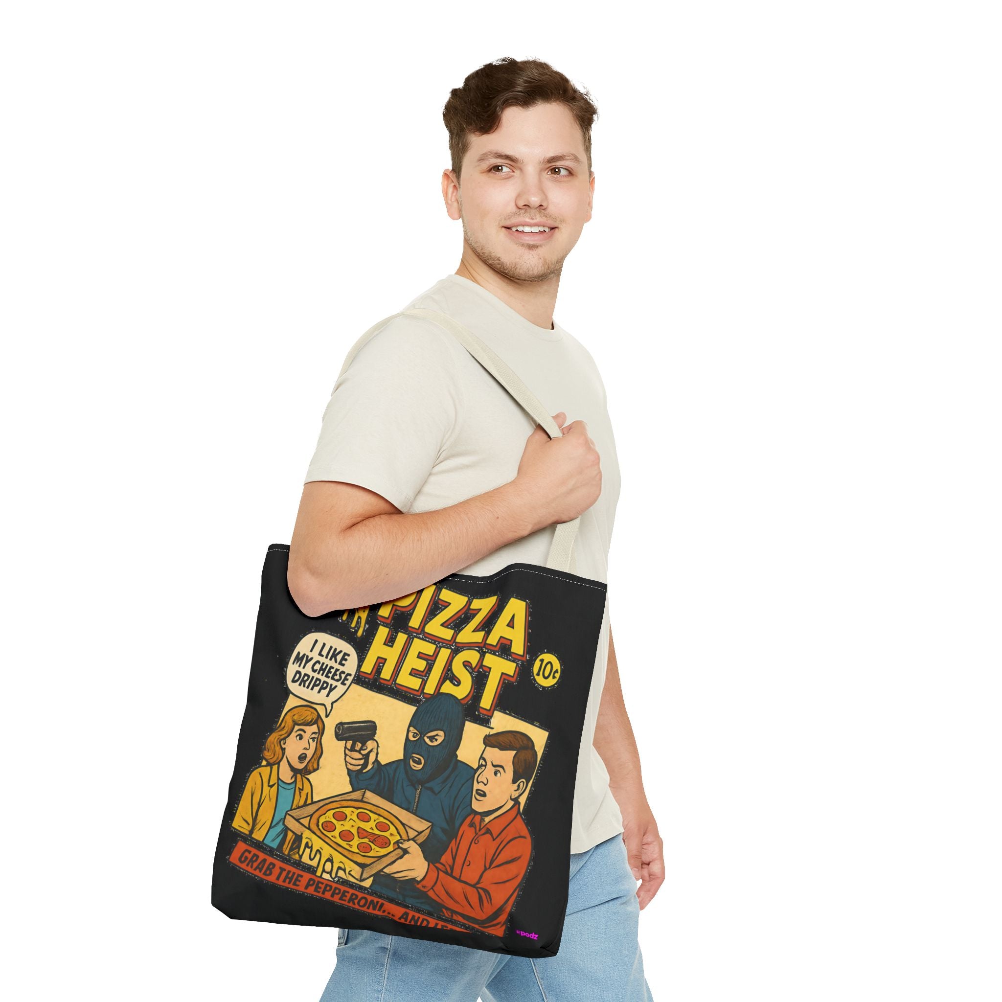 Pizza Heist Tote Bag - Quirky AOP Design, Fun Bag
