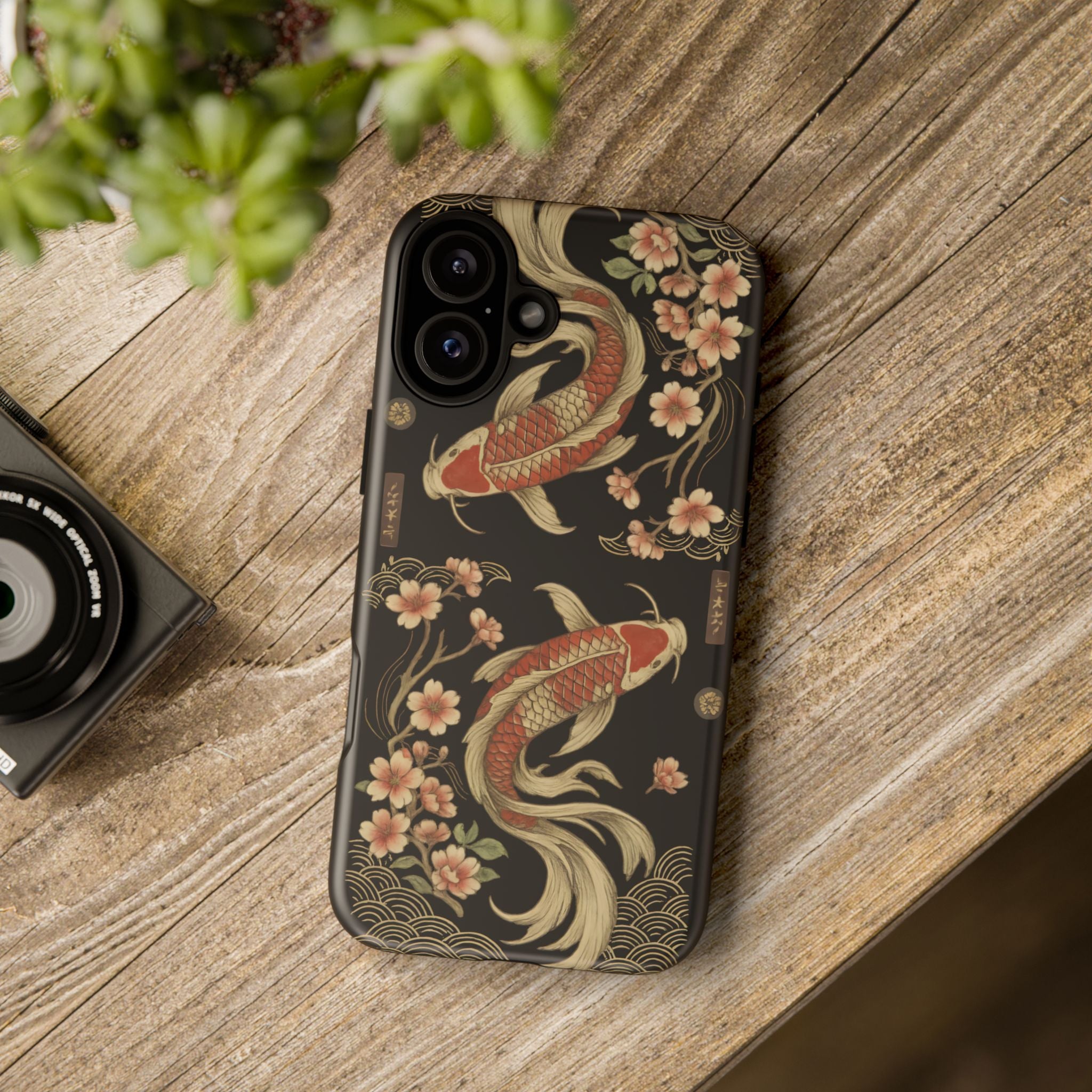 Khoi Fish Phone Case with Floral Design, Tough Cases, Phone Cover, Unique Gift, Japanese Art, Colorful Accessories