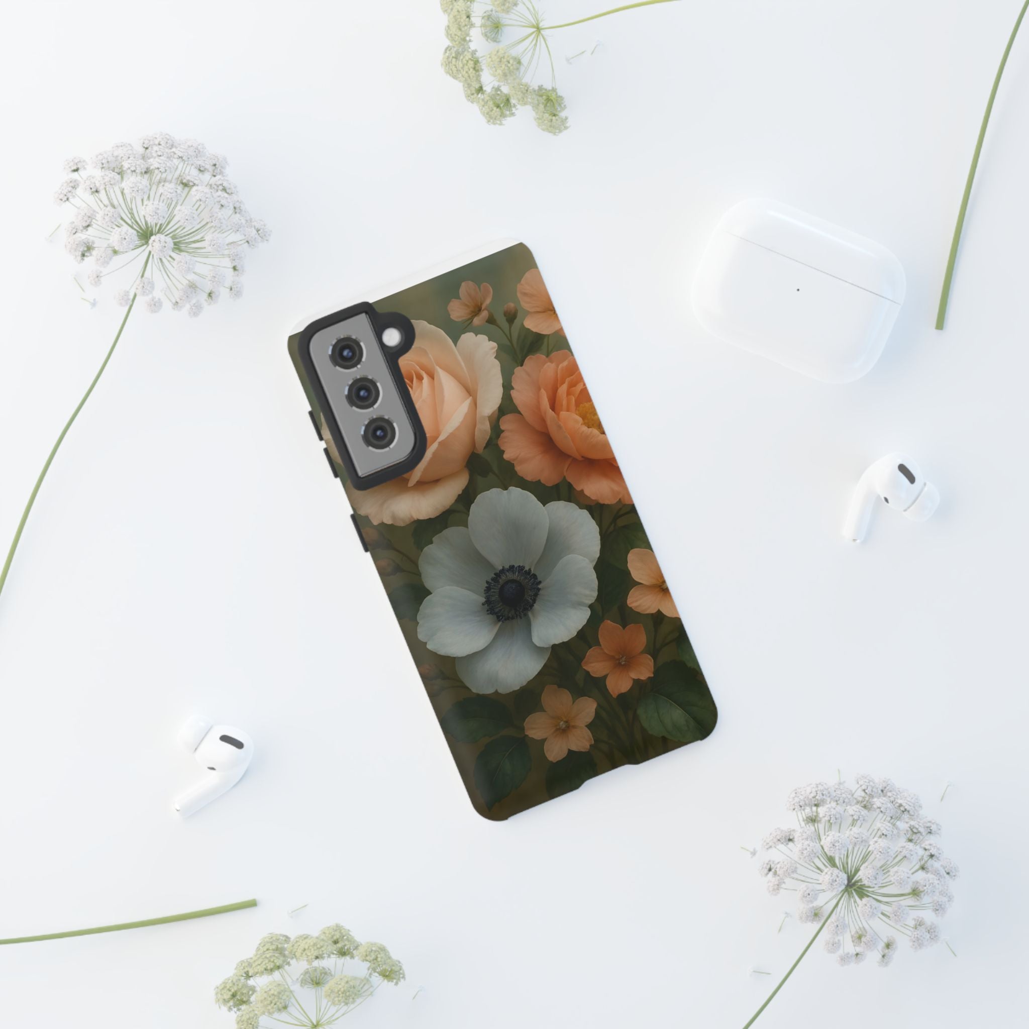 Floral Design White Cover Design, Tough Cases, Phone Cover