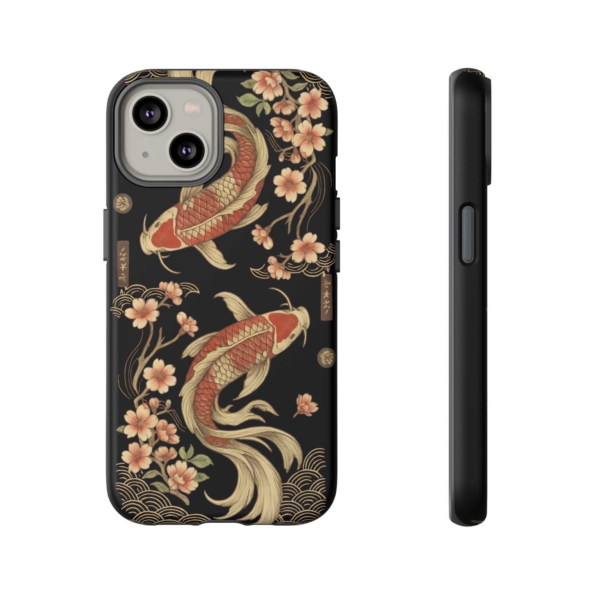 Khoi Fish Phone Case with Floral Design, Tough Cases, Phone Cover, Unique Gift, Japanese Art, Colorful Accessories