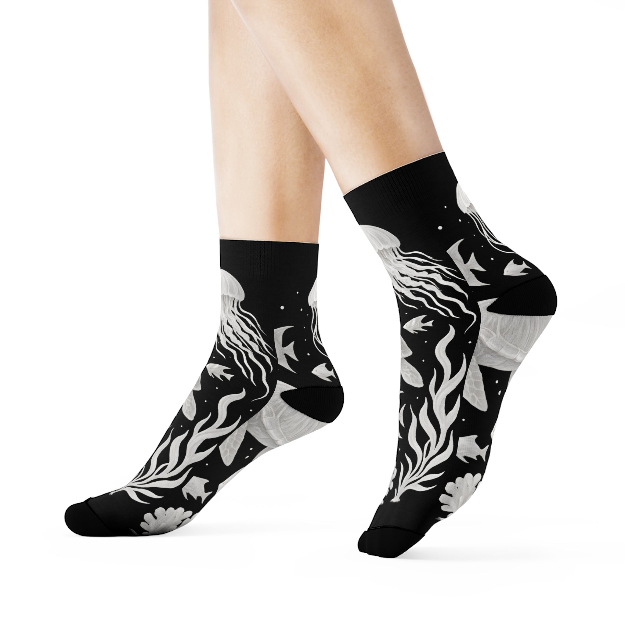 Ocean-Themed Crew Socks, Jellyfish Design
