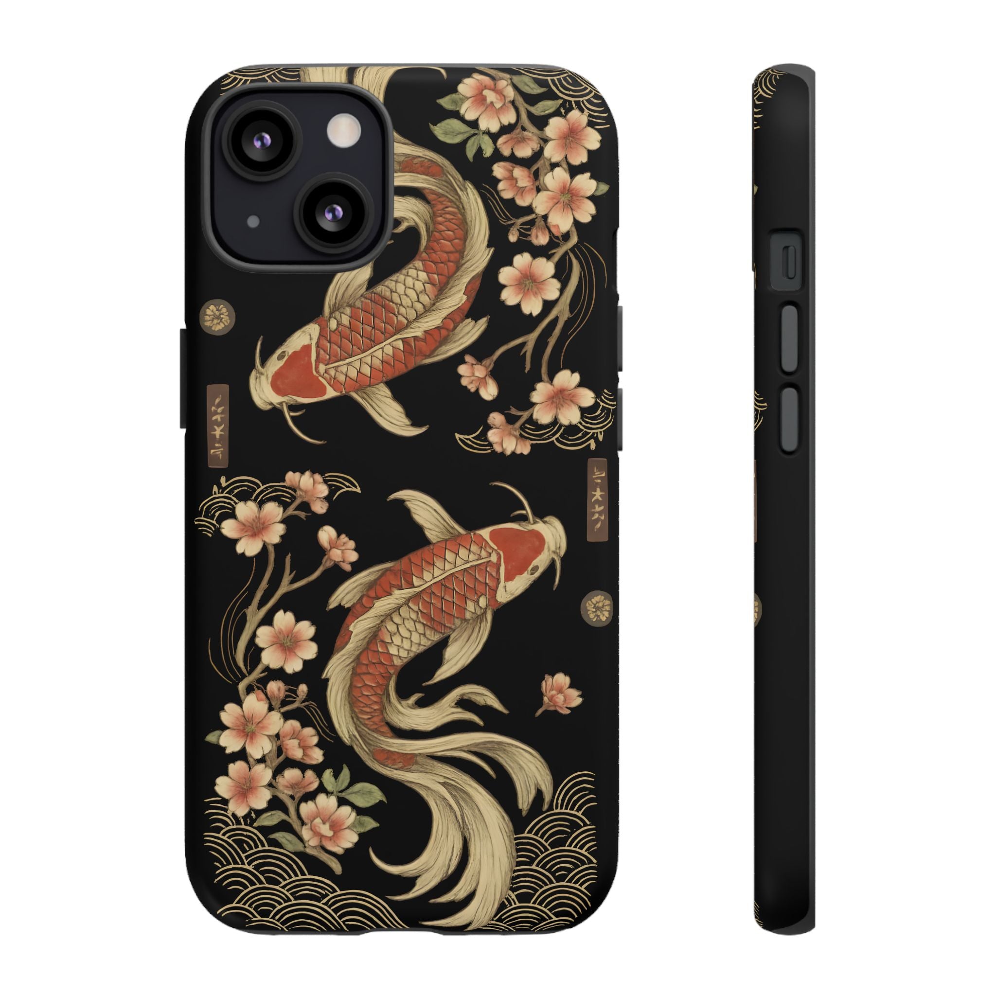 Khoi Fish Phone Case with Floral Design, Tough Cases, Phone Cover, Unique Gift, Japanese Art, Colorful Accessories