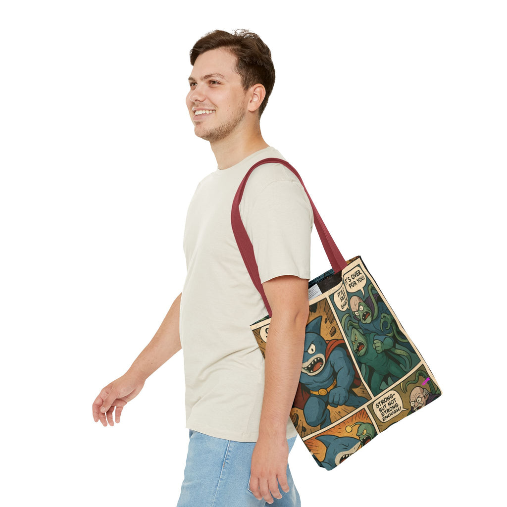 Shark Villain Tote Bag - Quirky AOP Design, Fun Bag