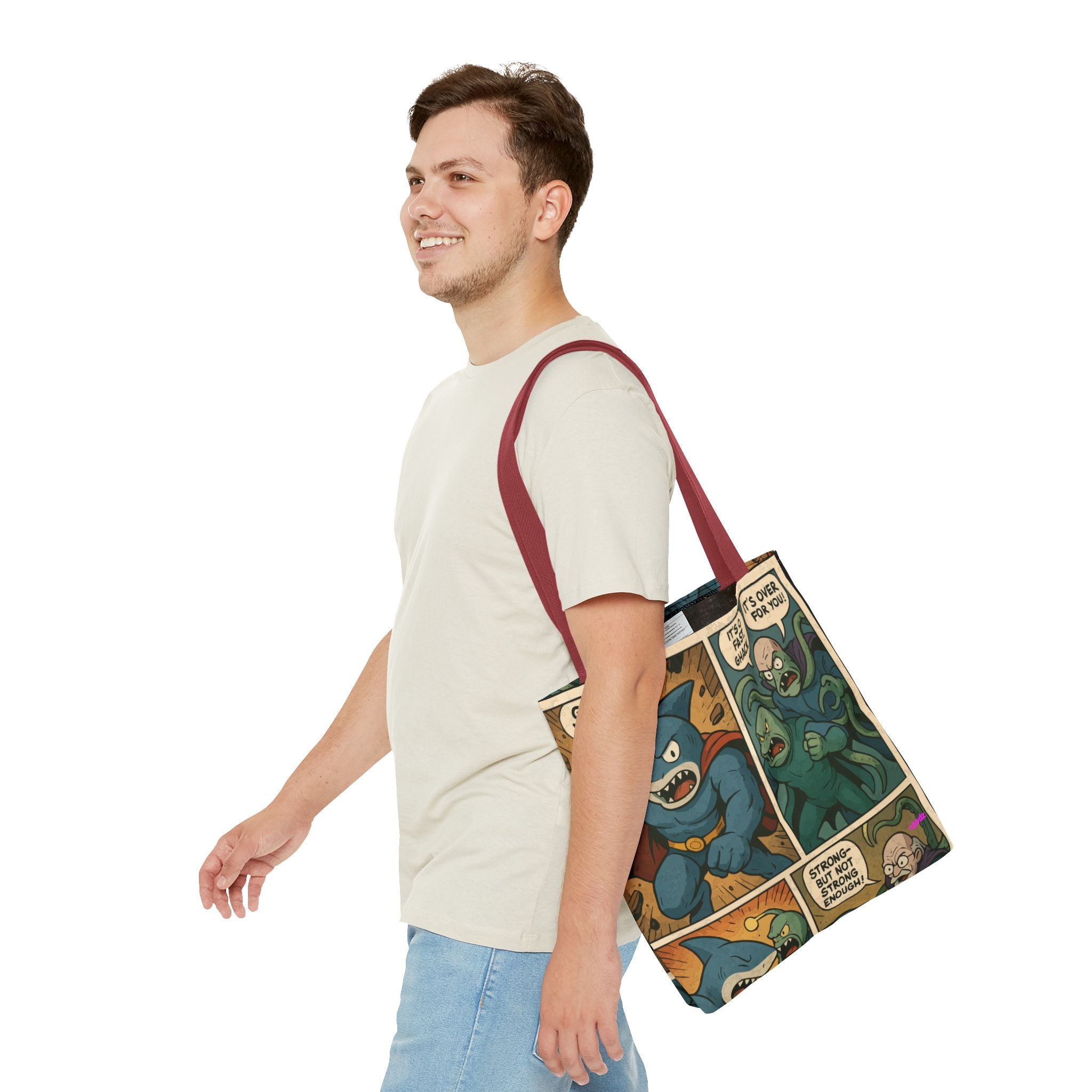 Shark Villain Tote Bag - Quirky AOP Design, Fun Bag