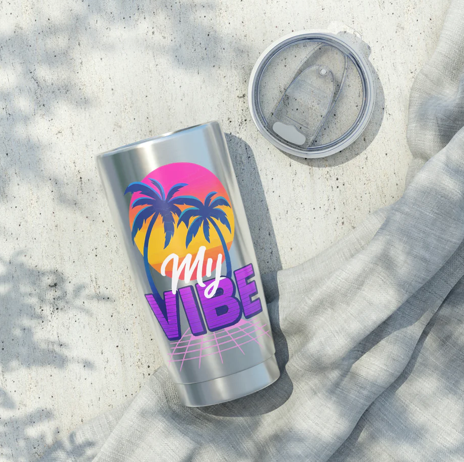 My Vibe | Inspire Adventure, Travel Mug, Beach Lover Gift, Summer Fun, Eco-Friendly Drinkware