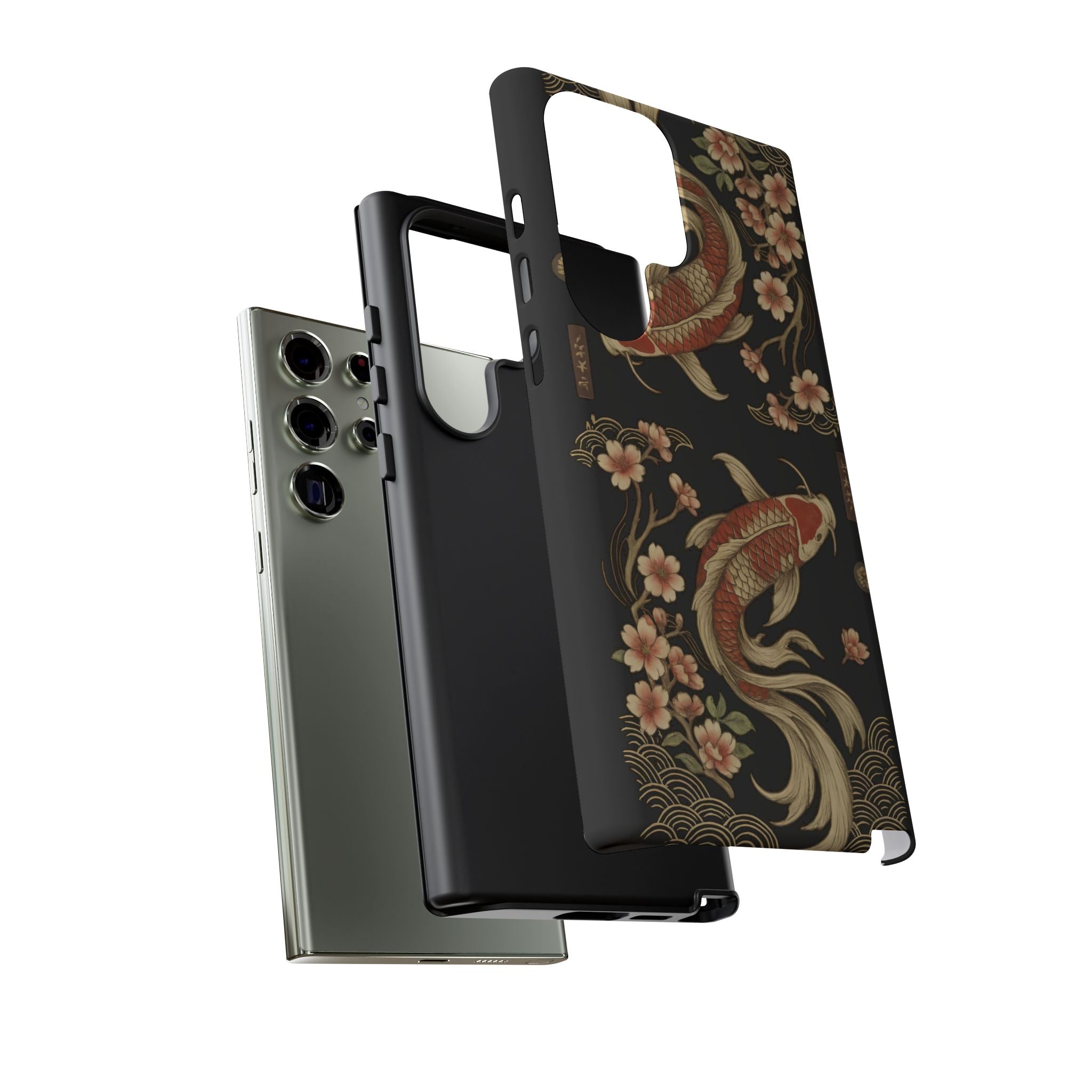 Khoi Fish Phone Case with Floral Design, Tough Cases, Phone Cover, Unique Gift, Japanese Art, Colorful Accessories