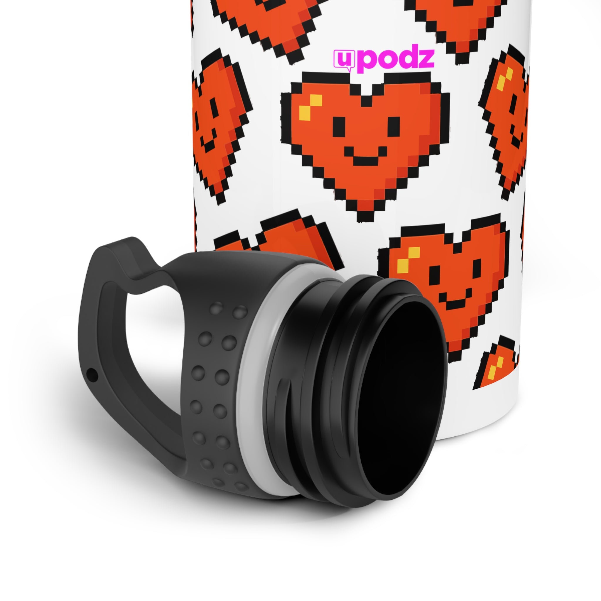 Pixel Love Hearts - Water Bottle, Reusable Sports Hydration Flask