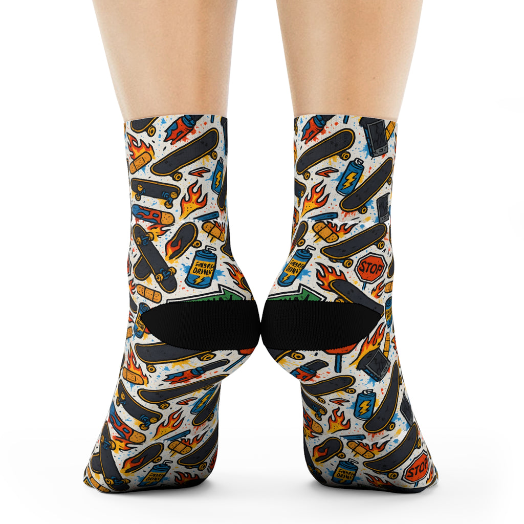 Skate Fire Socks, Funky Design